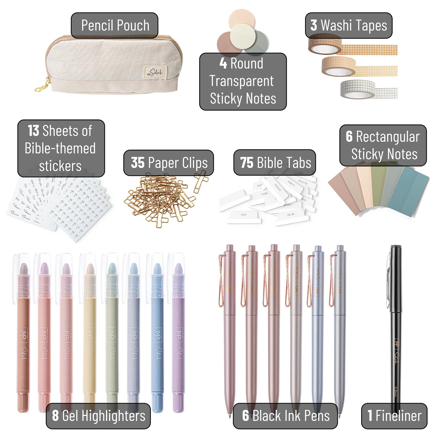 Mr. Pen- Bible Journaling Set (Selah Collection), Complete Faith Journaling Kit with Highlighters, Pens, Sticky Notes, Tabs, Washi Tape & Pouch for Bible Study, Prayer, Devotion & Gifting