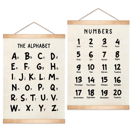 Alphabet and Numbers Educational Chart Set of 2 for Classroom Decor,Colorful Educational Poster for Toddlers 1-3,Toddler Learning Poster for Ages 3-5 for Nursery Playroom,Classroom Must Haves (Black Font)