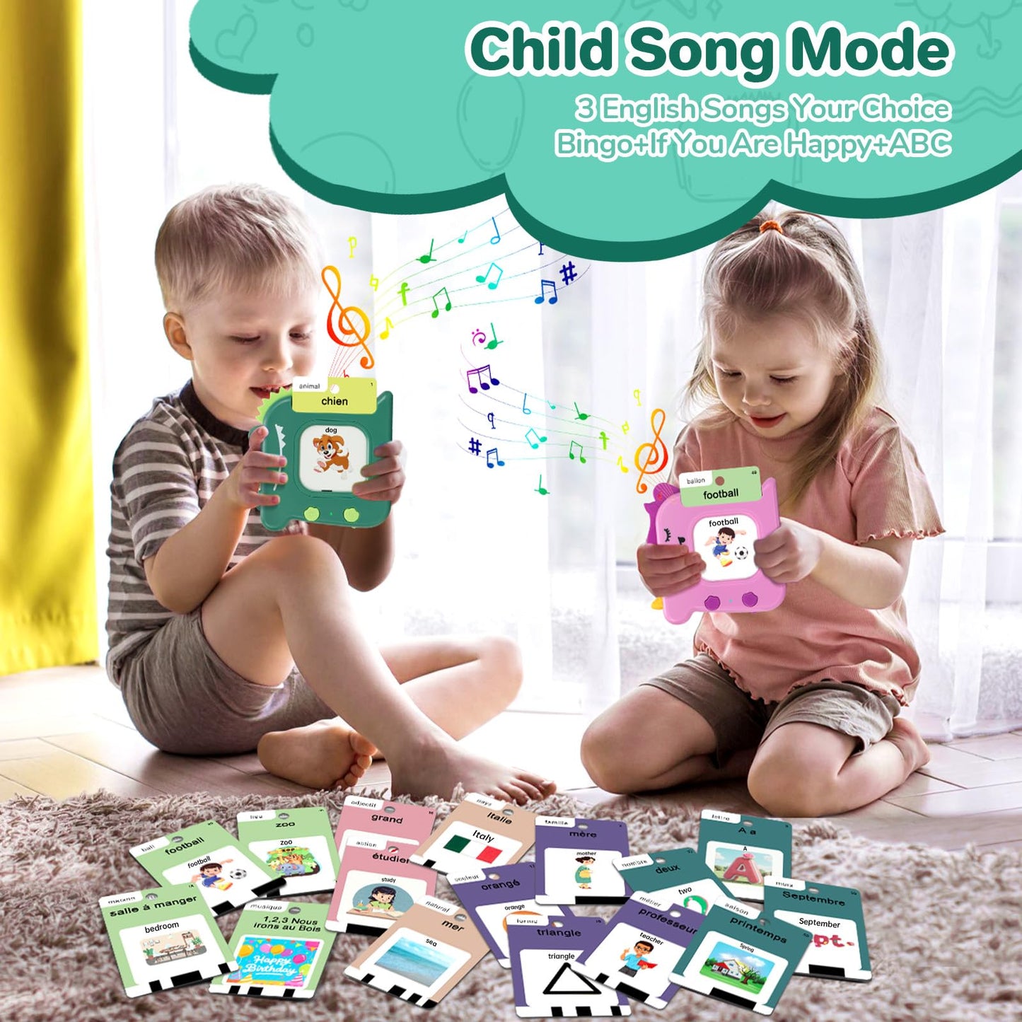 French and English Talking Flash Cards for Toddlers 1 2 3 4 5 6 Year Olds, 420 Sight Words, Montessori Learning Toys, Pocket Speech Therapy Toys, Sensory Preschool Educational Birthday