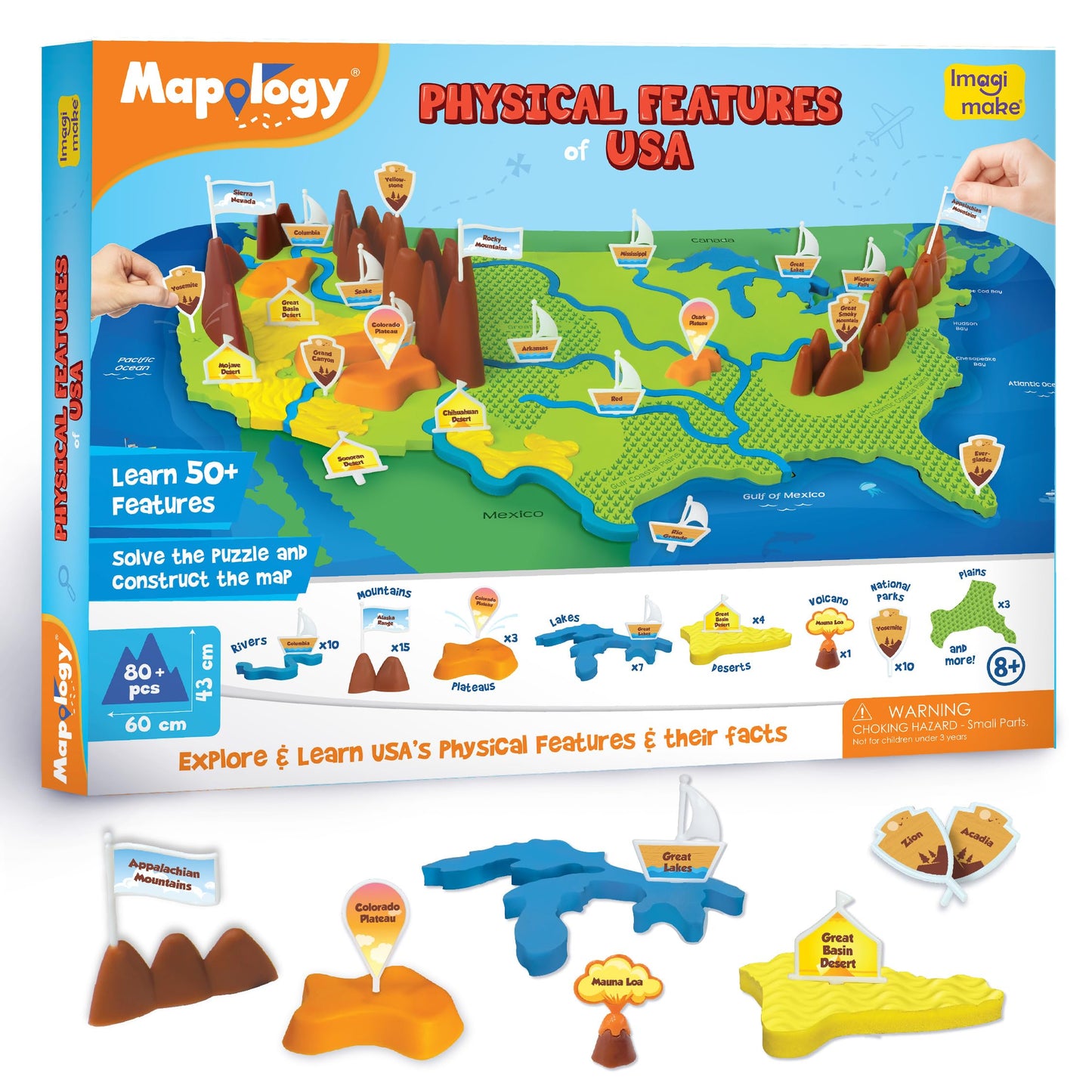 Imagimake Mapology Physical Features USA Puzzle | Mountains, National Parks, Rivers & Lakes 3D Puzzle Toys for Ages 8-13 | Educational Toys | Classroom Must-Haves | Back to School Gifts for Kids 8-12