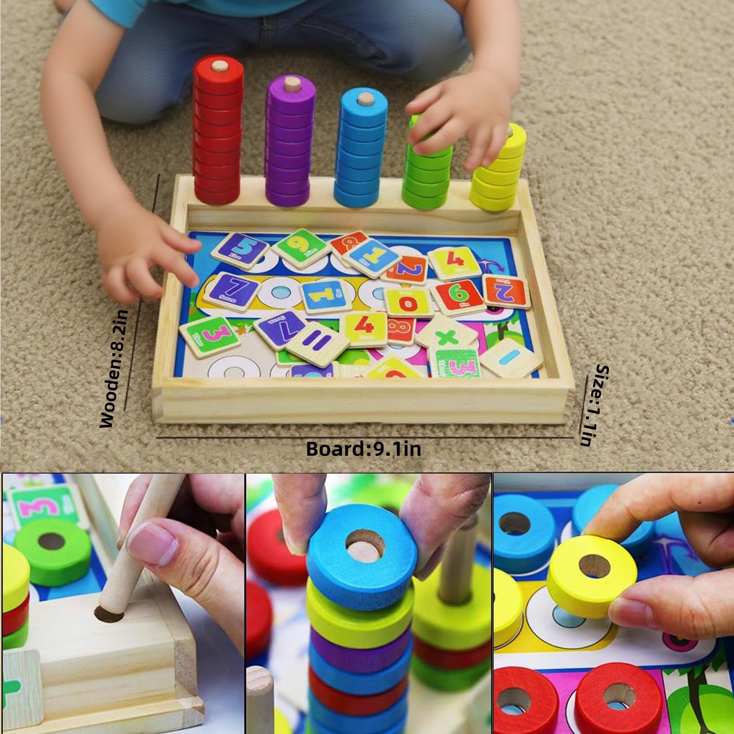Lydaz Toddler Montessori Math Toys, Wooden Math Manipulatives with Counting Number Blocks, Preschool Kindergarten Learning Activities, Educational Math Toy for Kids 2-5, Christmas Stacking Puzzle Toy