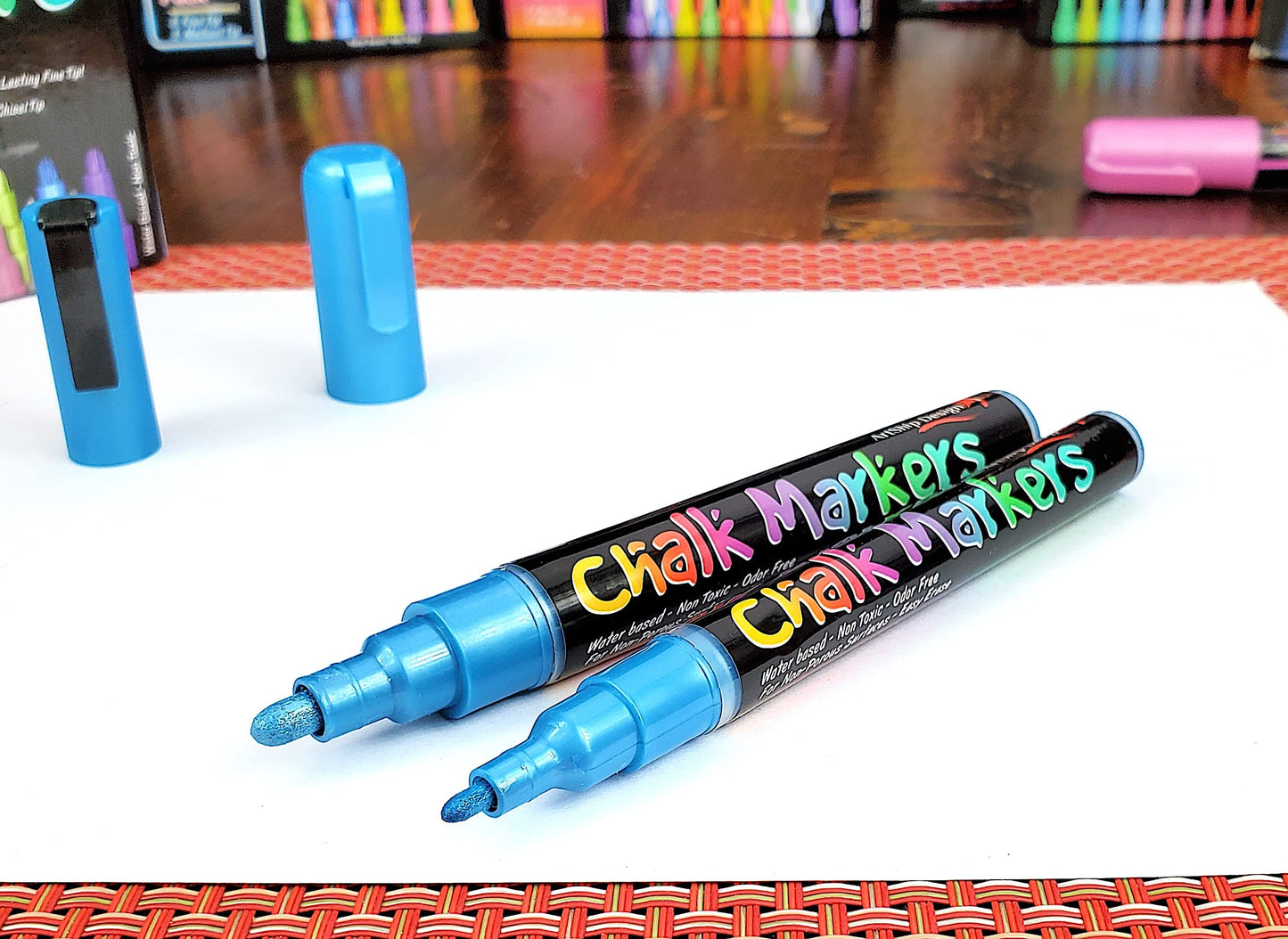 18 Metallic Chalk Markers - Double Pack of Both Fine and Reversible Medium Tip Liquid Chalk Pens Wet Erasable - Menu Boards, Glass, Windows, White Boards, Mirrors, Chalk Boards, Plastic