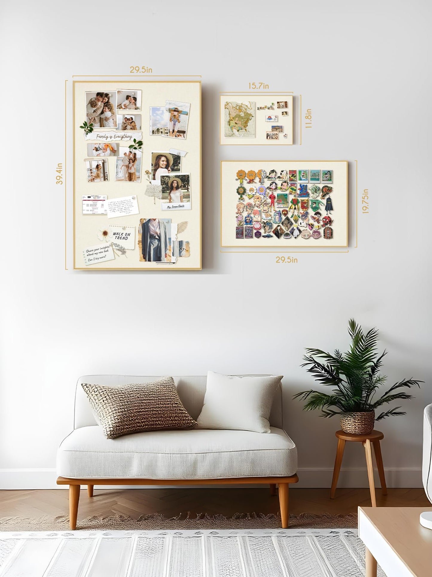 Lightomorrow Bulletin Board 40 x 30 inches, Oatmeal White Pin Board, Golden Aluminum Framed Fabric Cork Board with 10 Push Pins