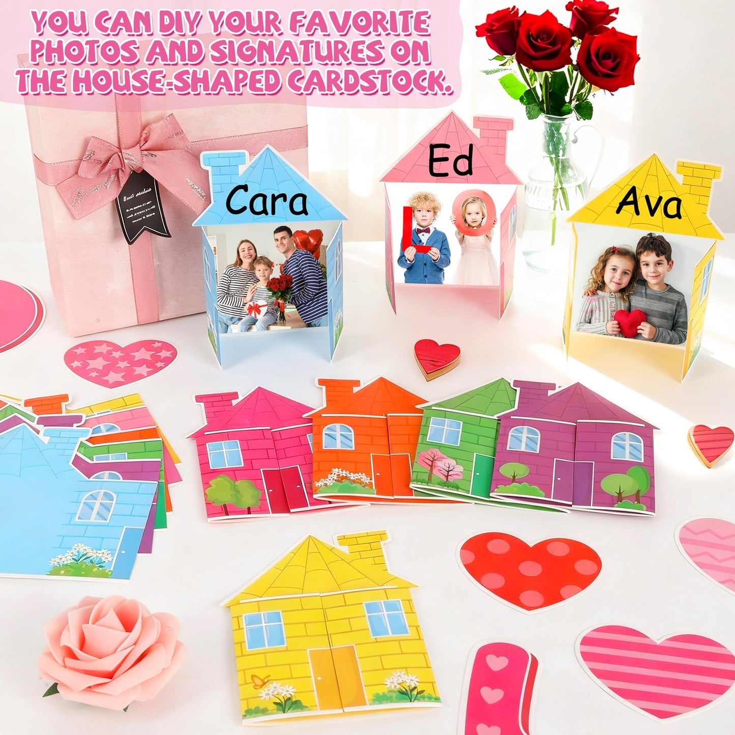 Back to School Bulletin Board Set Our Class is a Family Classroom Decoration with 3D Photo Frame House Pink Paper Cutouts Family Tree Bulletin Board for Home Office School Classroom Wall Decor