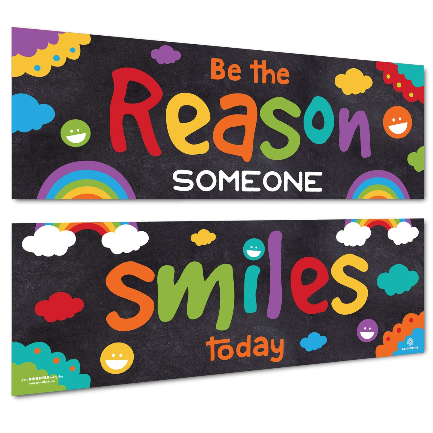 Sproutbrite 13.5" x 39" Educational Posters - 2 Teacher Posters for Classroom - Motivational and Inspirational Growth Mindset Poster for Students - Bulletin Board and Wall Decor for Pre, Elementary and Middle School - Promotes Kindness and Positive Smilli