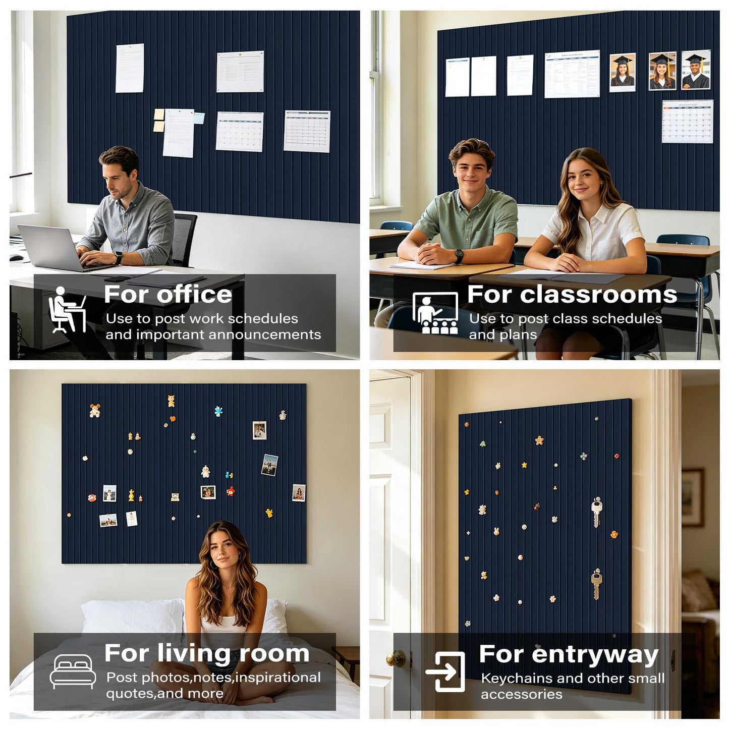 Large Felt Bulletin Board，47.2" x 35.4" 12 Pack Cork Board Alternative for Walls,Felt Wall Tiles for Office & Home Decor,Pin Board with 30 Pcs Pushpins and 72 Adhesive Tabs-Navy Blue