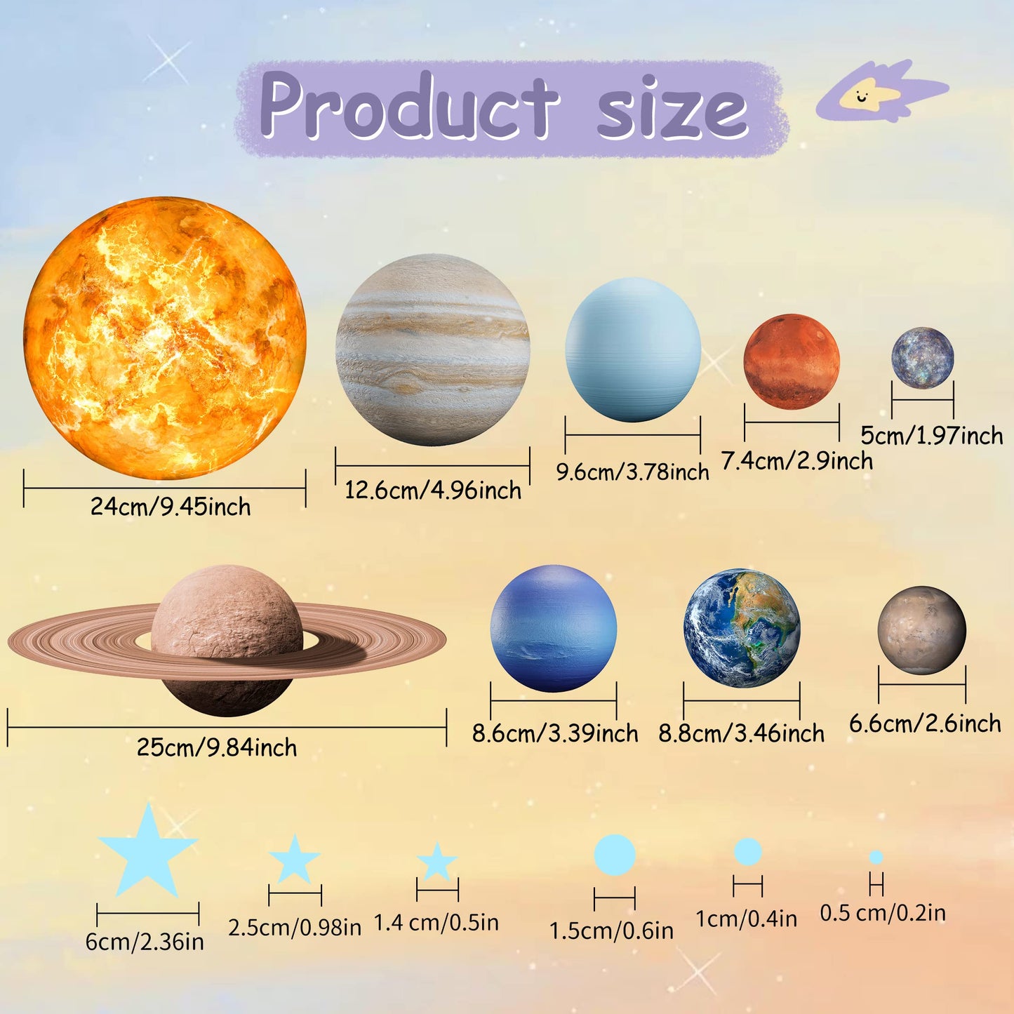 Glow in The Dark Stars Solar System Wall Stickers, Sun and 8 Major Planets Wall Decals for Bedroom, Baby Nursery Decoration for Ceiling (Blue)