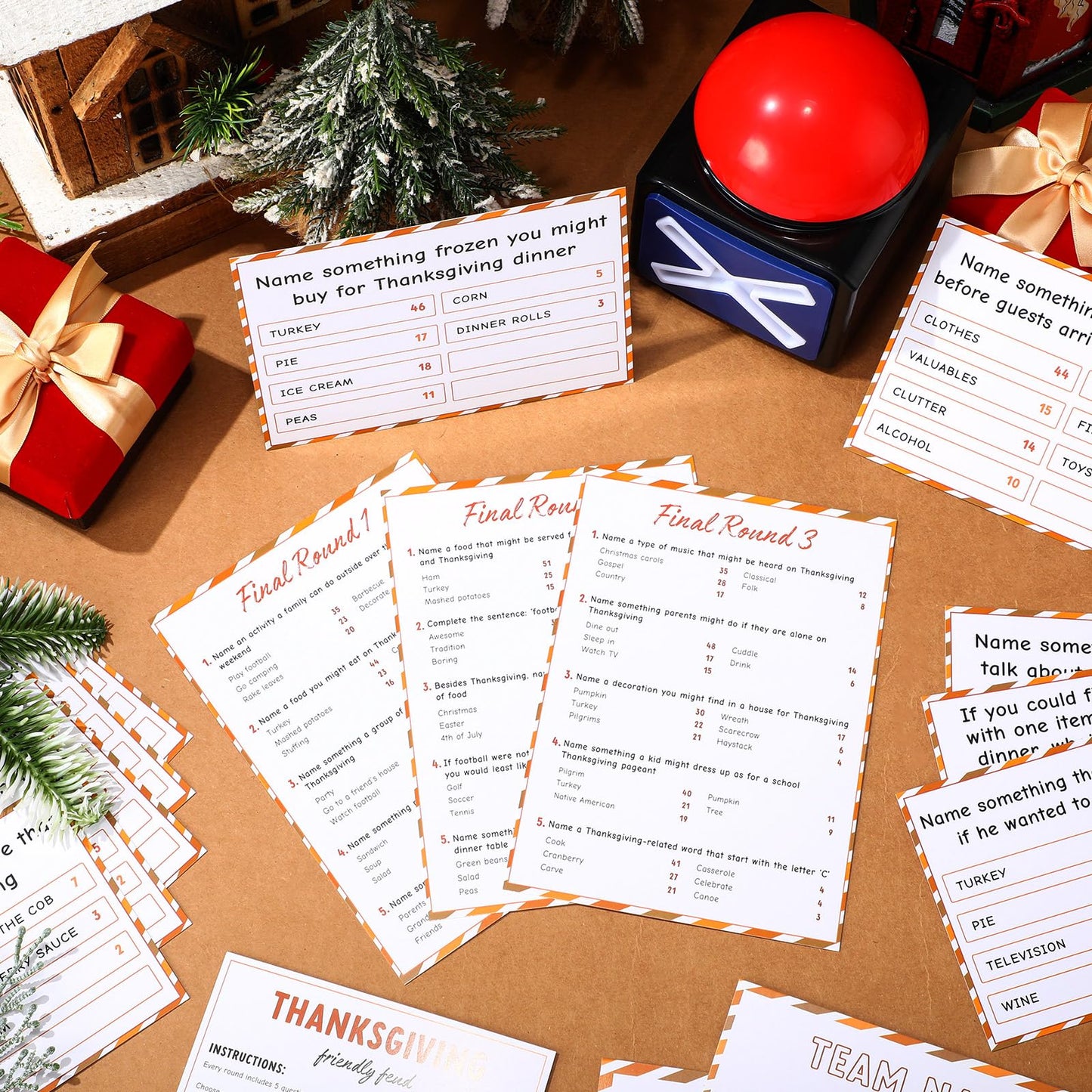 Syhood Thanksgiving Friendly Feud Game with 2 Answer Buzzer, Friendsgiving Family Card, Family Trivia Quiz Game Night for Party Office Adults Large Groups Teams