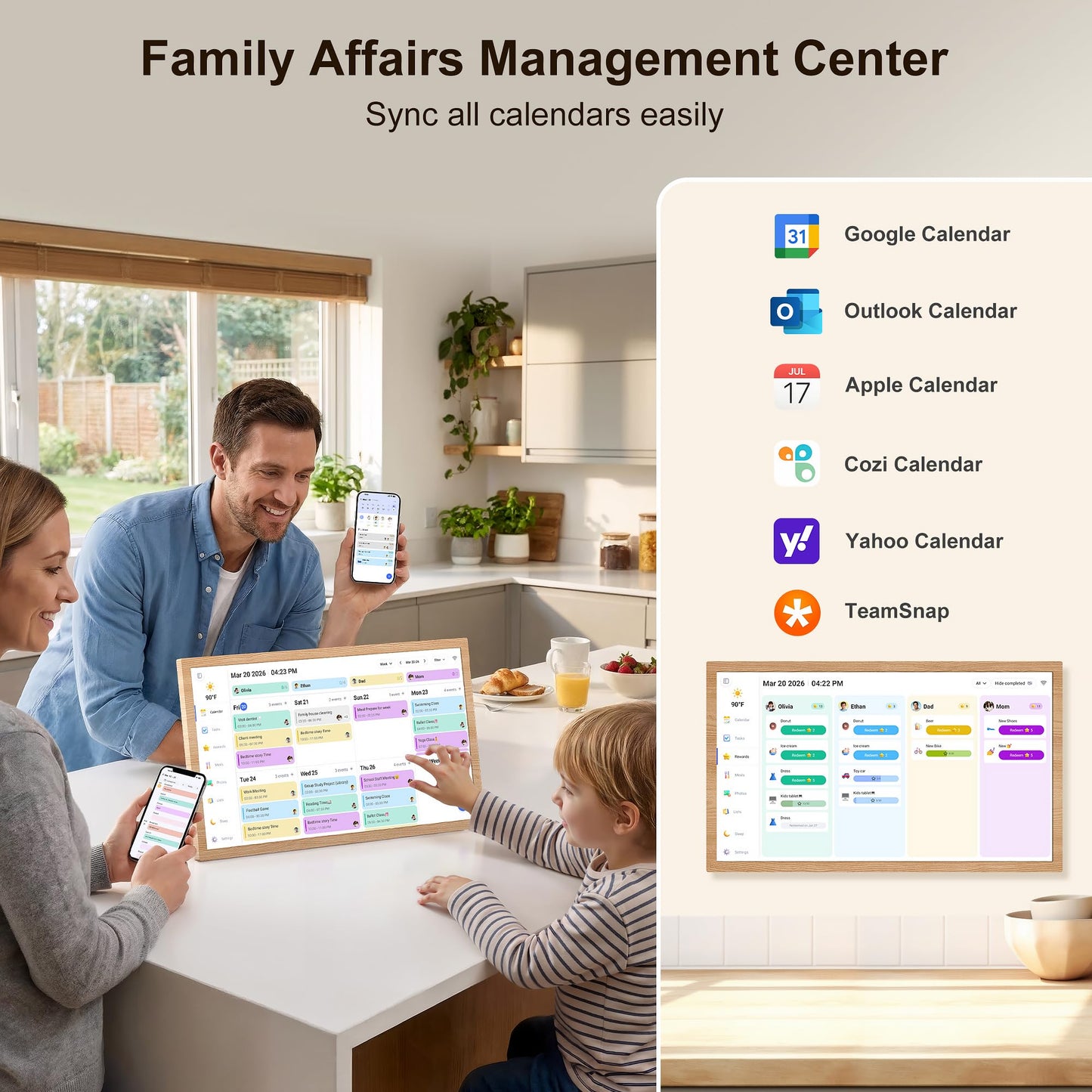 Digital Calendar – 27 Inch Electronic Wall Calendar & Chore Chart, Smart Family Organizer with Interactive Touchscreen Display, Wall Mount in Portrait or Landscape