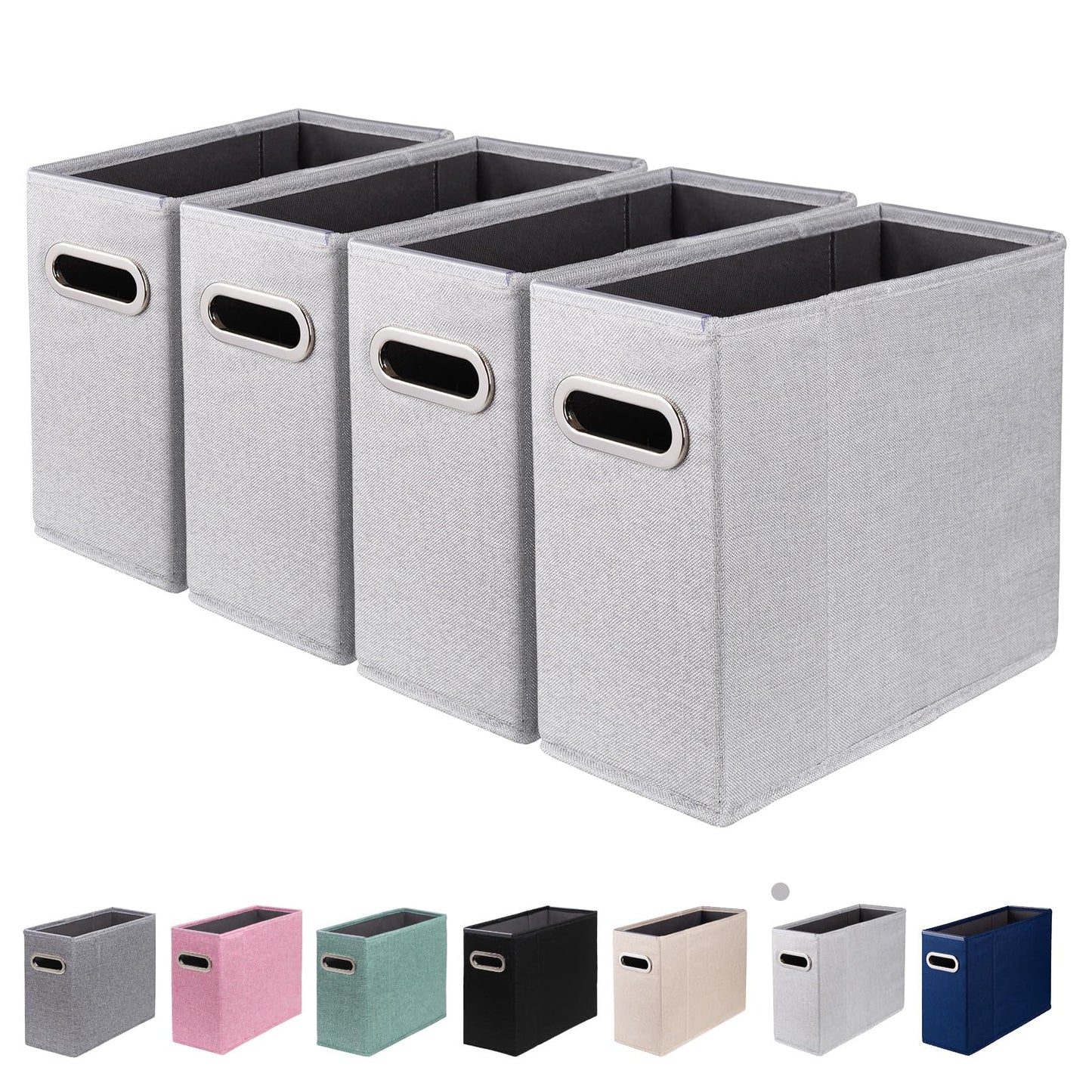 ComfortKeeper 4 Packs Letter Size File Organizer, File Folders Organizer, Fabric Storage Box, Collapsible Paper Organizer with Metal Handle, Smooth PVC Rails, Only Box (Light Gray)