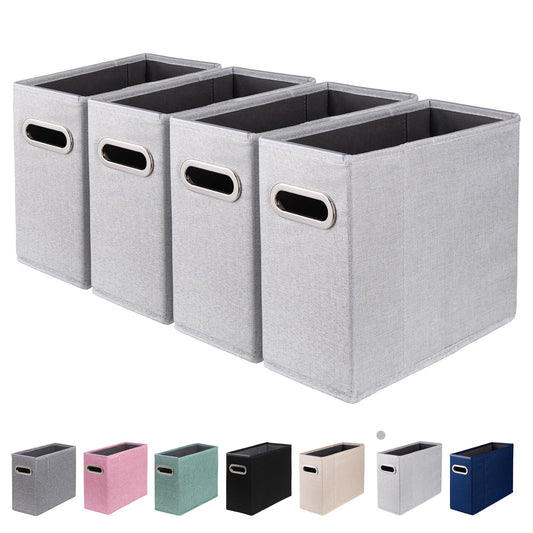 ComfortKeeper 4 Packs Letter Size File Organizer, File Folders Organizer, Fabric Storage Box, Collapsible Paper Organizer with Metal Handle, Smooth PVC Rails, Only Box (Light Gray)