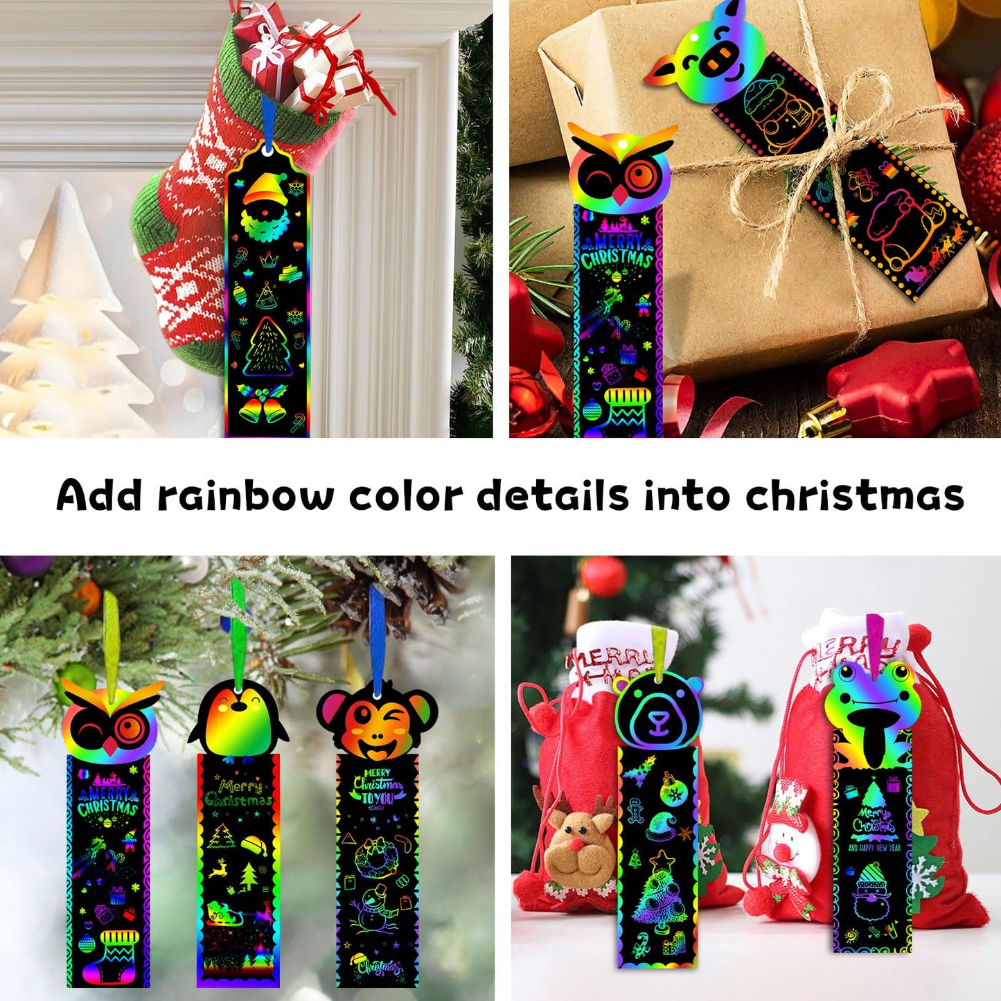 TCVENTS 100 Sets Scratch Art Bookmark Making Kit, DIY Animal Bulk Bookmarks with 100PCS Ribbons and 100PCS Wood Stylus for Kids 4-14 Years Old Students Classroom Prizes Gifts & Party Favors, 13 Styles