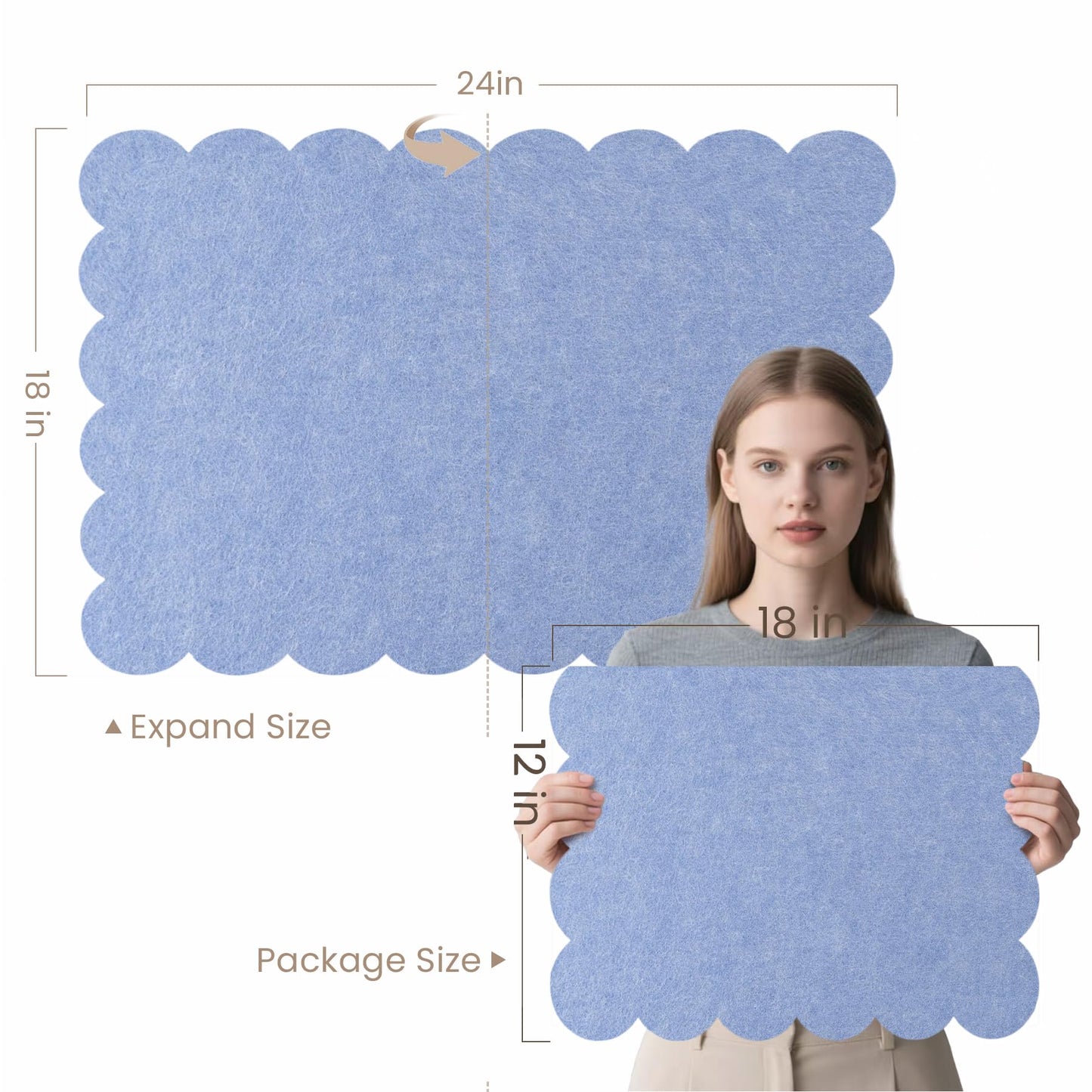 Lightomorrow Scalloped Bulletin Board, 24 x 18 Inches Felt Pin Board - Decorative Cork Alternative for Wall, Foldable Picture Self-Adhesive Vision Prayer Board with 20 Pushpins - Lavender Blue