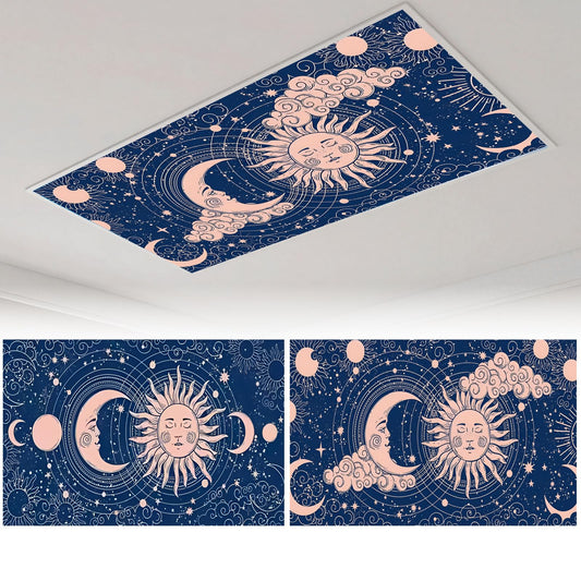 Zepluron 2-pack fluorescent lampshades for ceiling lights – 2x4 ft classroom filters, teacher essentials, and office/home décor – Fire-retardant magnetic lampshades (Sun and moon)