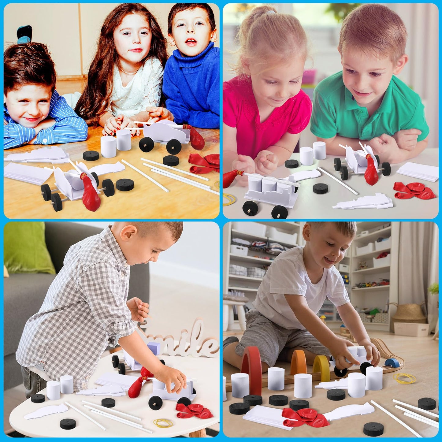 Sonwyoung 20 Sets Car Balloon DIY Steam Kits Balloon Power Car Kits Recoil Car for Kids Classroom Stem Educational and Science Activities