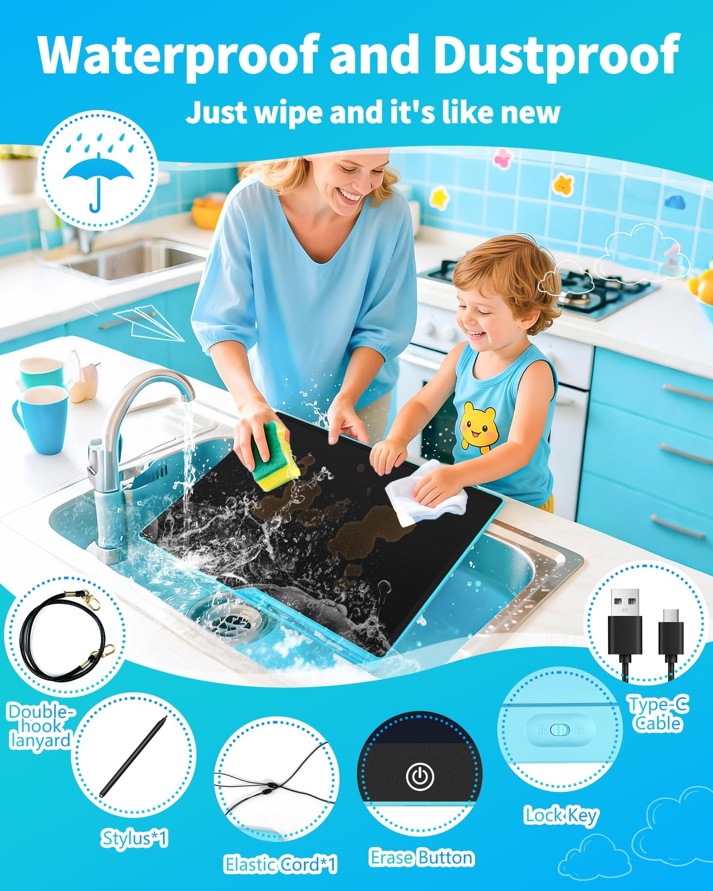 [Rechargeable] 20 Inch LCD Writing Tablet for Kids, Extra-Large Drawing Tablet for Adults, Educational & Learning Toys for Boys Girls Ages 8-12 Years Old, Drawing Board for Kids Birthday Gift (Blue)
