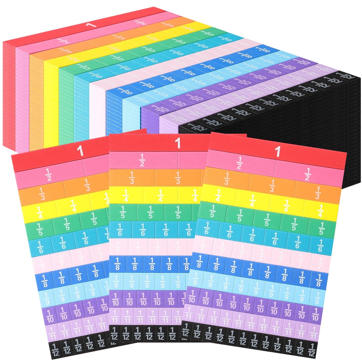 Sayglossy 36 Sets Fraction Tiles Set for Classroom Rainbow 11.8 x 8 in Fraction Strips Bars Math Manipulatives Montessori Math Materials for Home Learning School Educational (Vivid Color)