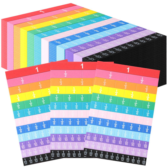 Sayglossy 36 Sets Fraction Tiles Set for Classroom Rainbow 11.8 x 8 in Fraction Strips Bars Math Manipulatives Montessori Math Materials for Home Learning School Educational (Vivid Color)