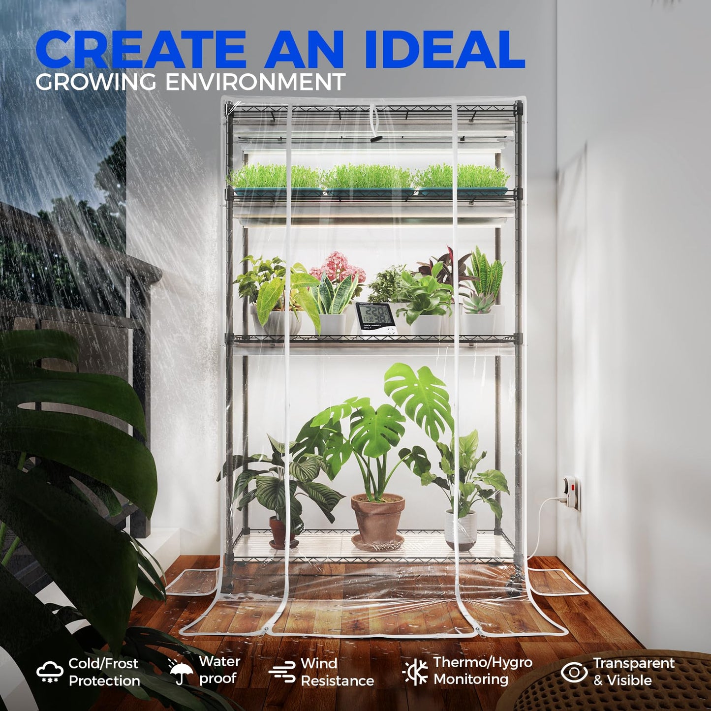 Barrina CX5Z Indoor Greenhouse with Grow Light, 6PCS T8 30W, 4-Tier Metal Stand, 35.4x13.8x59IN,