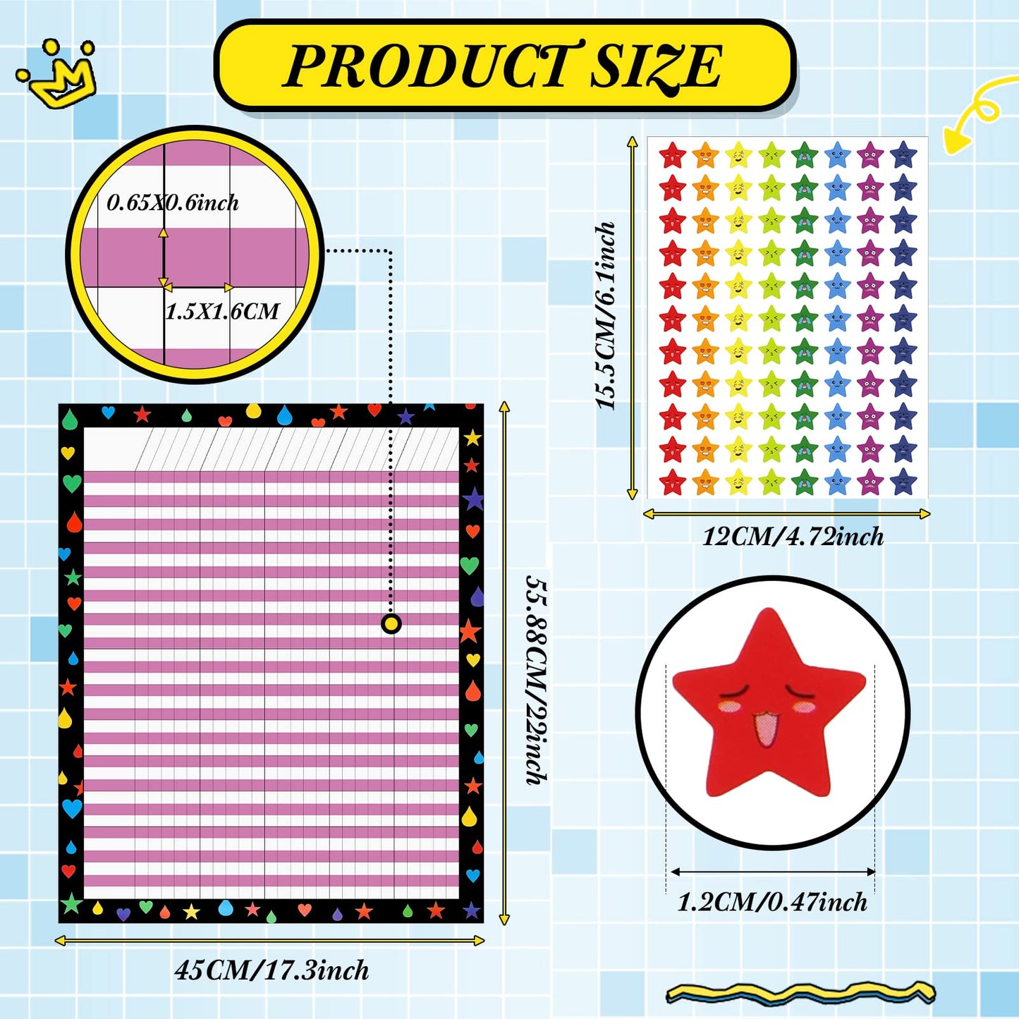 Ctosree 12 Pcs 17"x 22" Incentive Chart Multicolor Laminated Dry Erase Reward Chores Chart with 5 Pcs Reward Sticker(Novelty Style,Black Background)