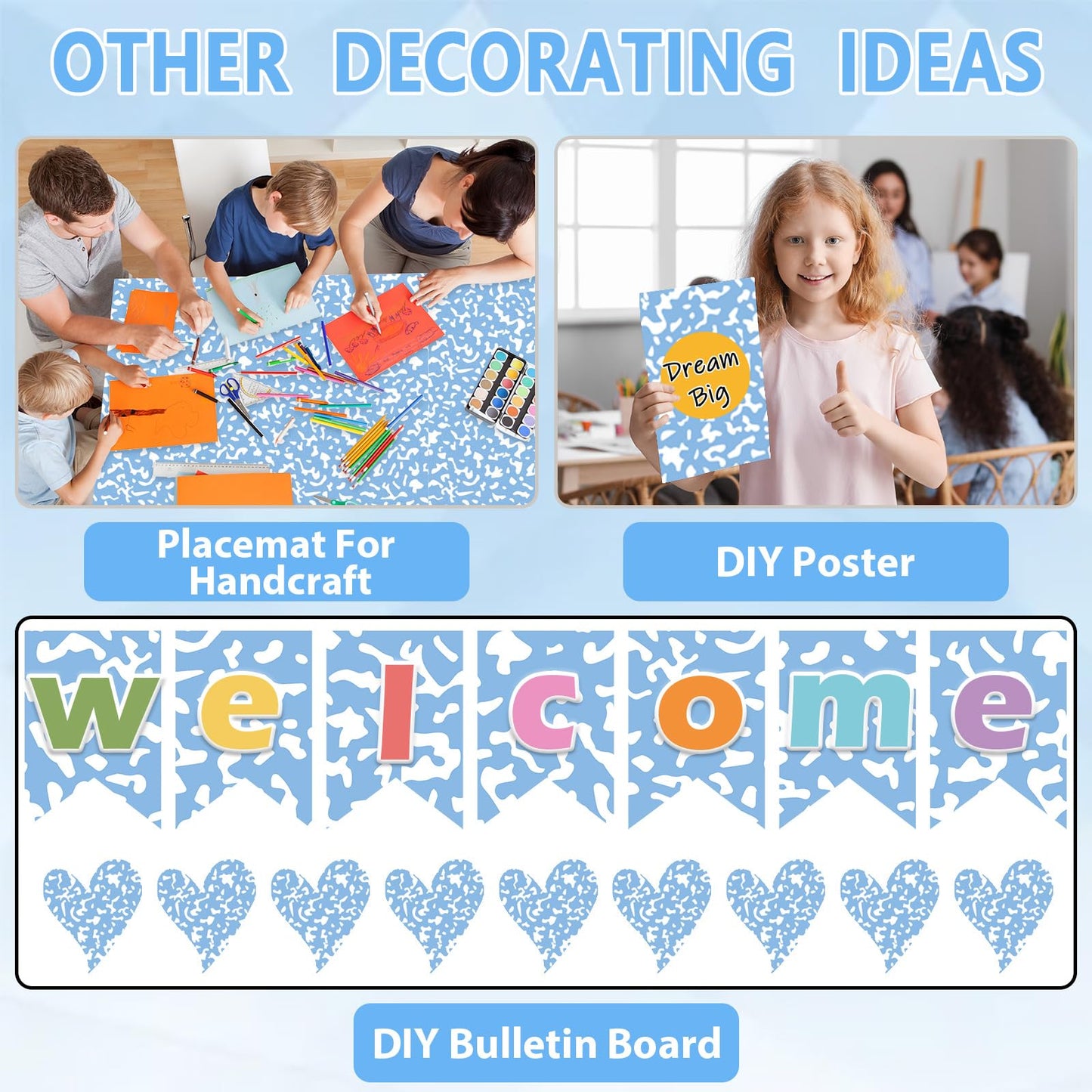 Composition Blue Bulletin Board Paper Roll Blue Dot Bulletin Board Background Paper Fade Resistant Classroom Decoration Poster for Art Craft DIY Projects Home Office Wall Party Supplies 17.7in x 20ft