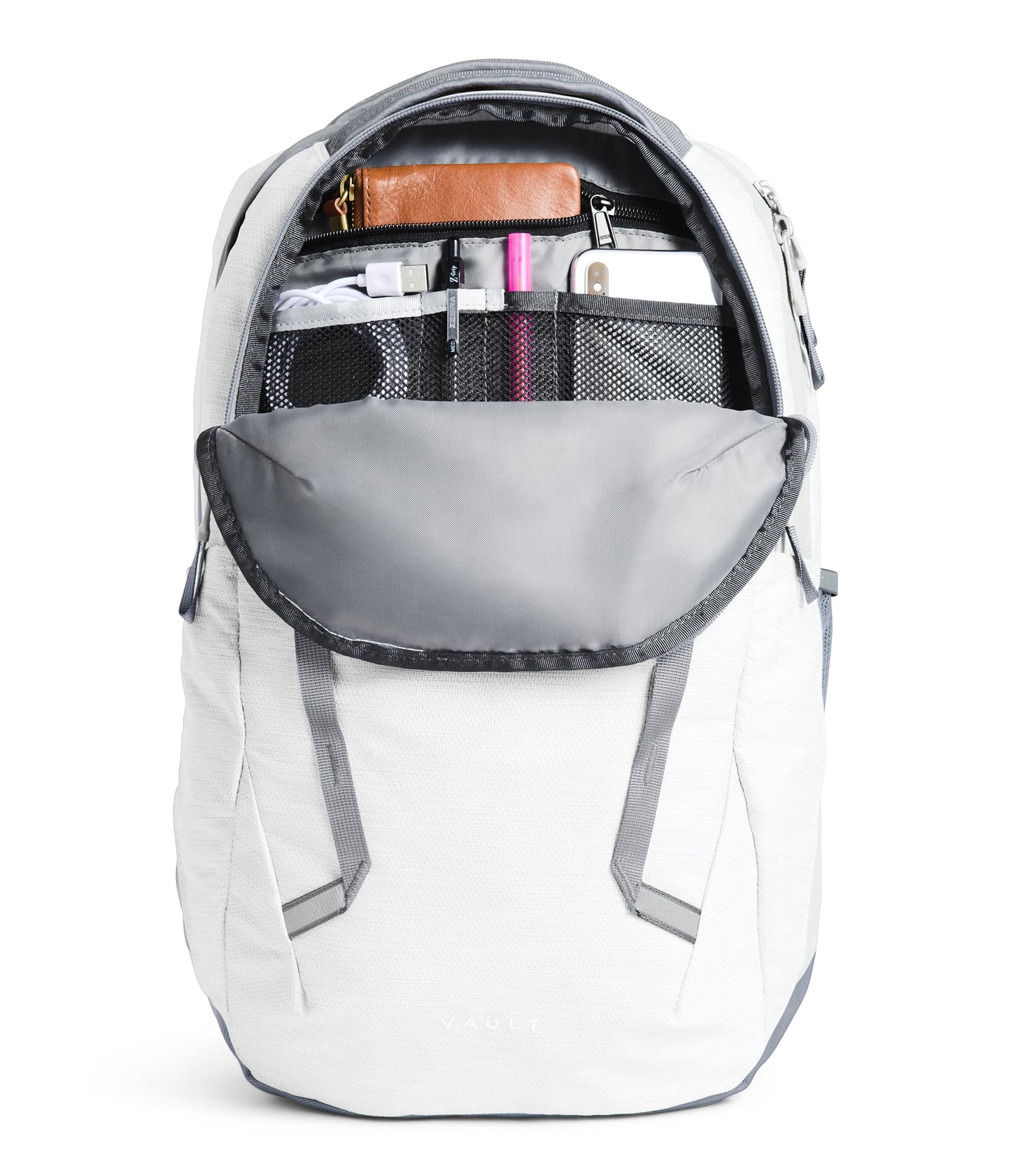 The North Face Women's Vault Everyday Laptop Backpack - Commuter Travel Bag, Water-Repellent, Spacious Main Compartment, TNF White Metallic Mélange/Mid Grey-NPF, One Size
