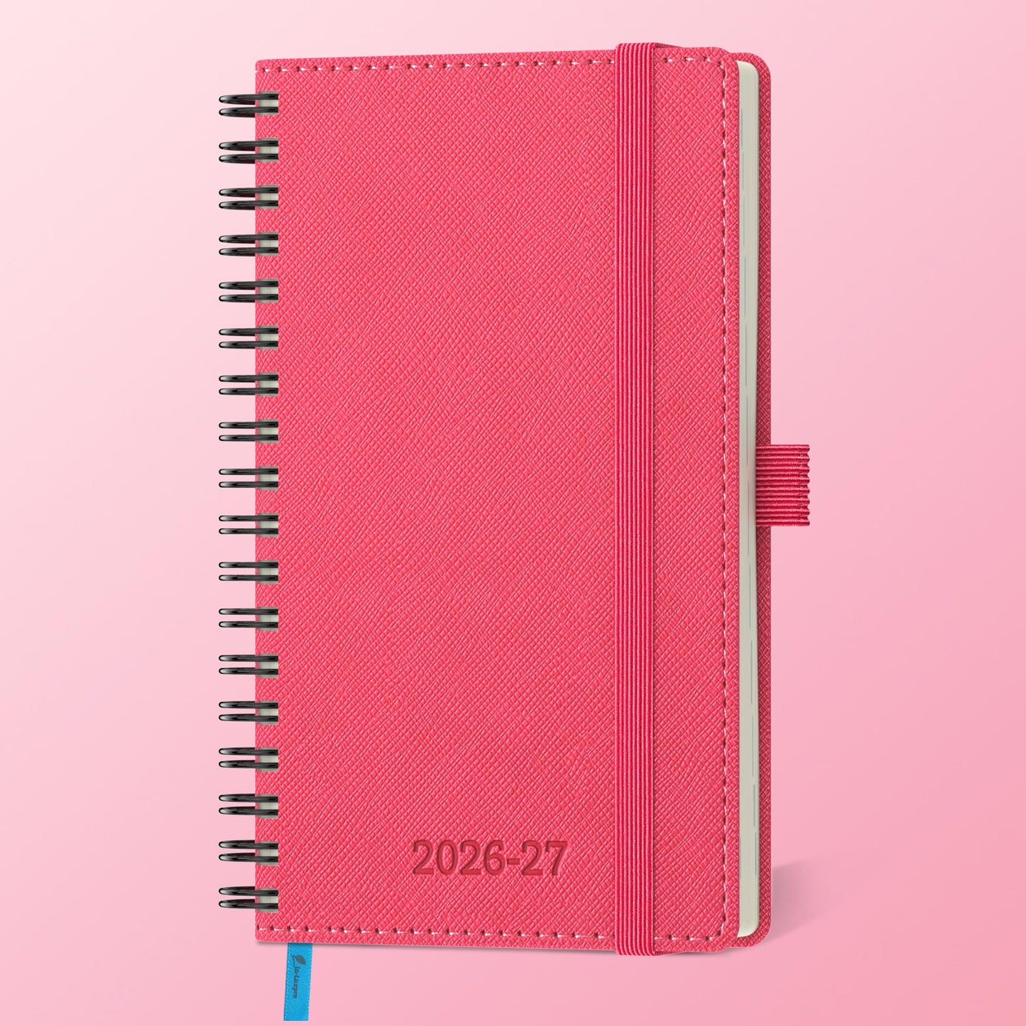 IN-LUXPRO Planner 2026-2027 Daily Weekly and Monthly,6.5"x3.75",18 Months Spiral Bound Calendar Agenda with Self-adhesive Pen Holder,2026 Academic Plan with Vegan Leather Soft Cover,Rose Red