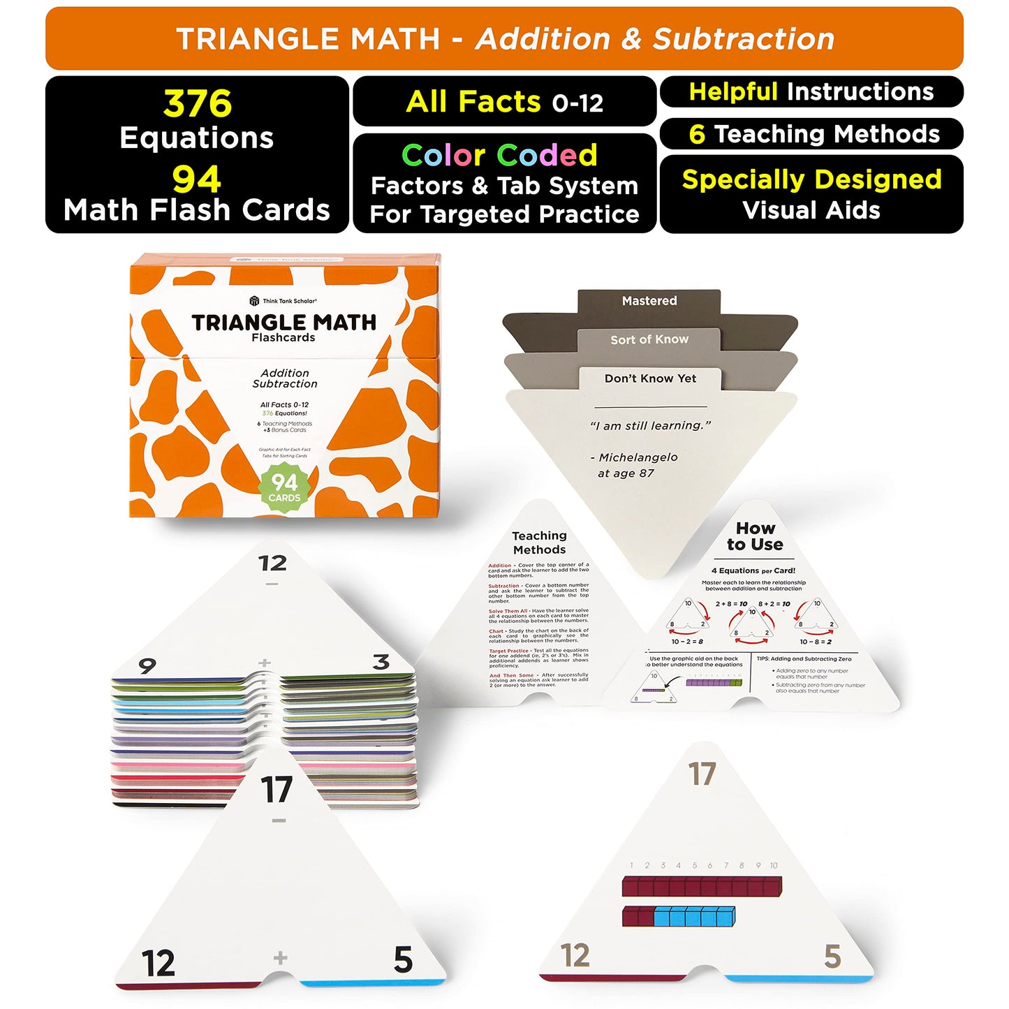 Ultimate Addition & Subtraction Math Mastery Flash Cards Bundle: 722 Equations (All Facts 0-12) for Engaging K-3rd Grade Learning - Fact Family & Single-Fact Cards, Color-Coded, Graphic Illustrations