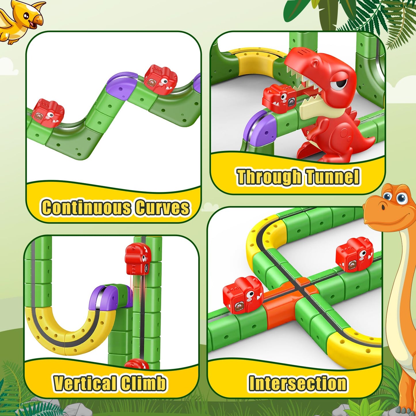 SnapGlowz Upgrade Magnetic Train Set: 188PCS 3D Infinity Racer Electric Train Set for Kids Flexible Cube Track Anti-Gravity Dinosaur Train Toys Gifts for 3 4 5 6 7 8-12 Year Old Boys Girls