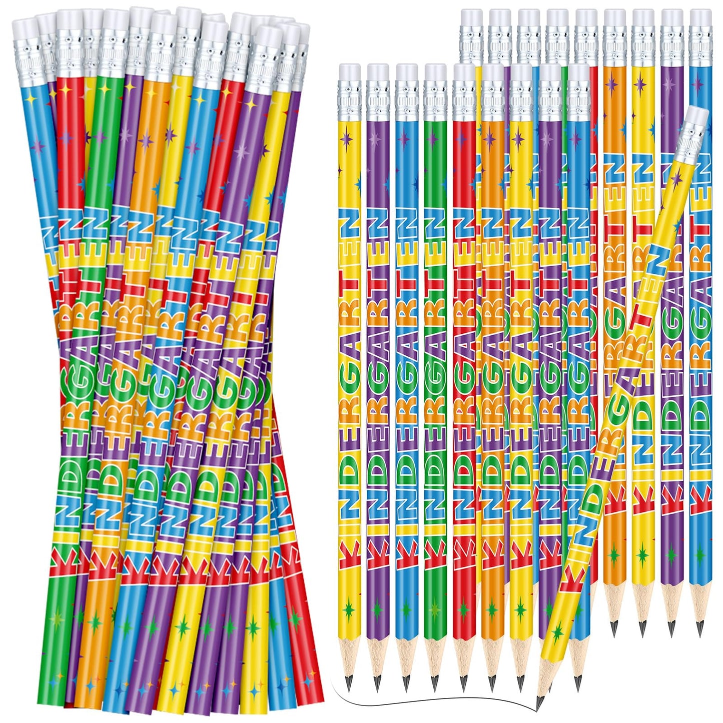 AmazingSpark 48 Pack Kindergarten Pencils for Kids Cute Pencils and Erasers for Back to School Supplies List for I'm Going to Kindergarten Spring Semester Year 2027 First Day of Classroom Reward Gift
