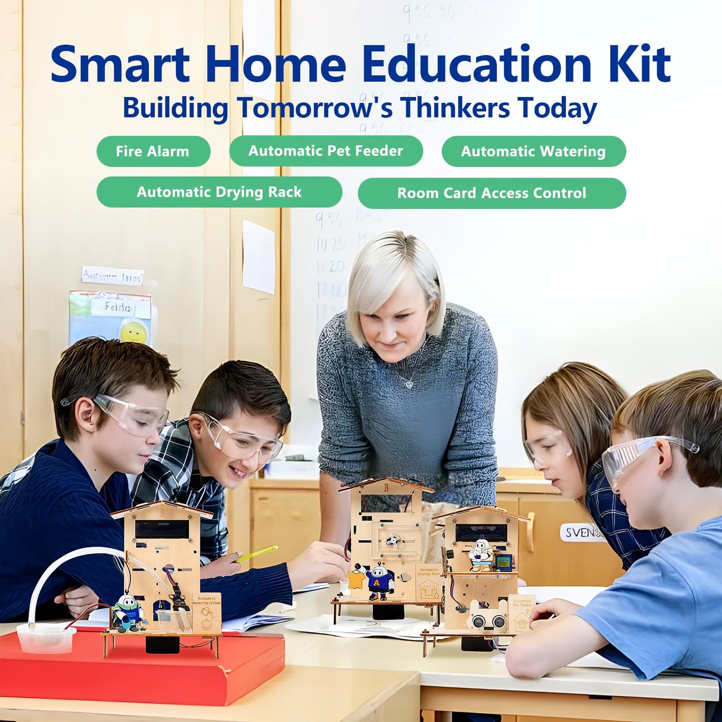 ACEBOTT 5-in-1 ESP32 STEM Smart Home and School Education Kit Compatible with Arduino, STEM Robotics Science Kits for Students Age 12+, Engineering Projects STEAM Activities Gifts 12-16 Year Old