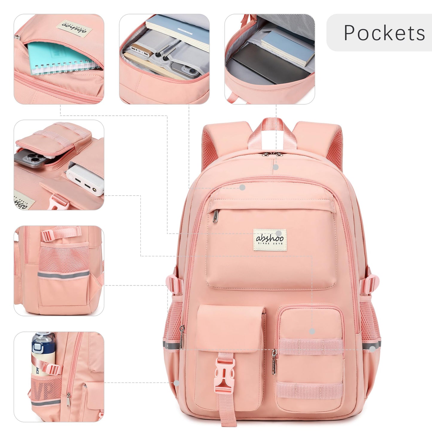 abshoo School Backpack for Girls Bookbag with Lunch Bag Teen Girls School Bag Travel Daypack (Peach Pink)