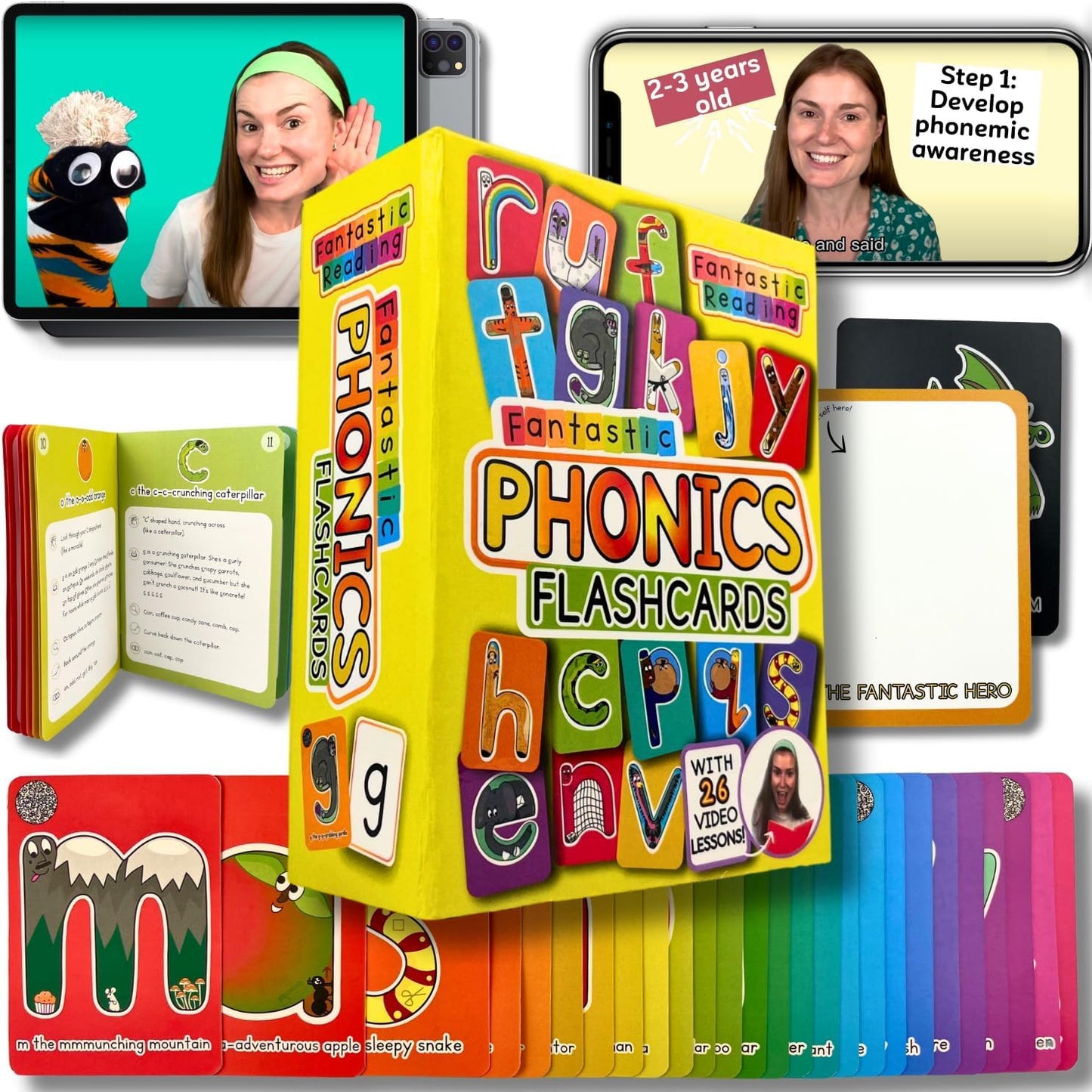 Phonics Flash Cards with Video Lessons for Ages 2-6 Years - Fantastic Alphabet Flash Cards Kindergarten - Engaging ABC Cards for Preschool, Kindergarten and Kids Educational Letter Cards for Toddlers