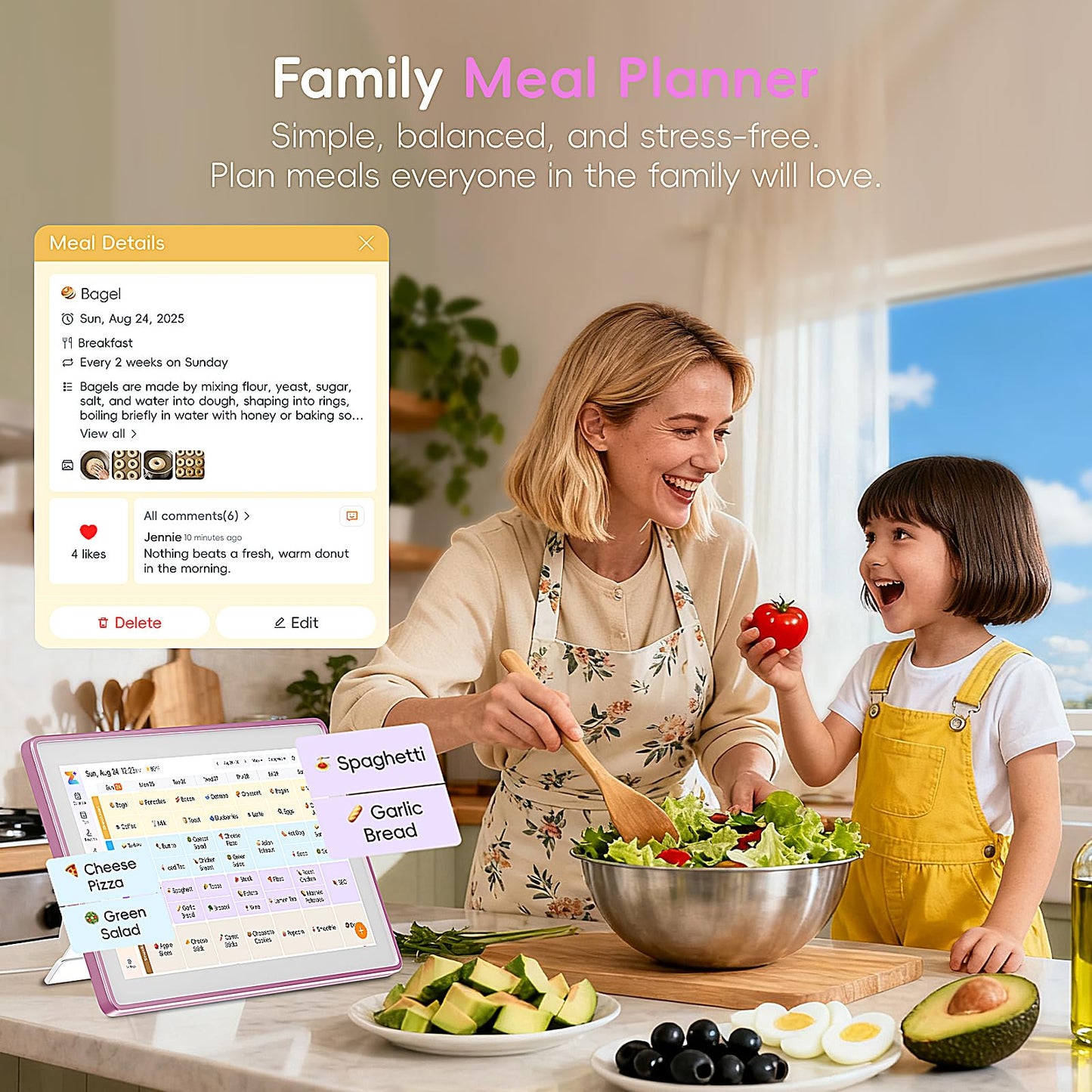 Westsee 15.6" Digital Calendar, No Subscription Smart Family Planner, Interactive Touchscreen Electronic Wall Calendar, Photo Display, Meals, Chore Chart & Tasks, Wall & Desk Mountable (Pink)