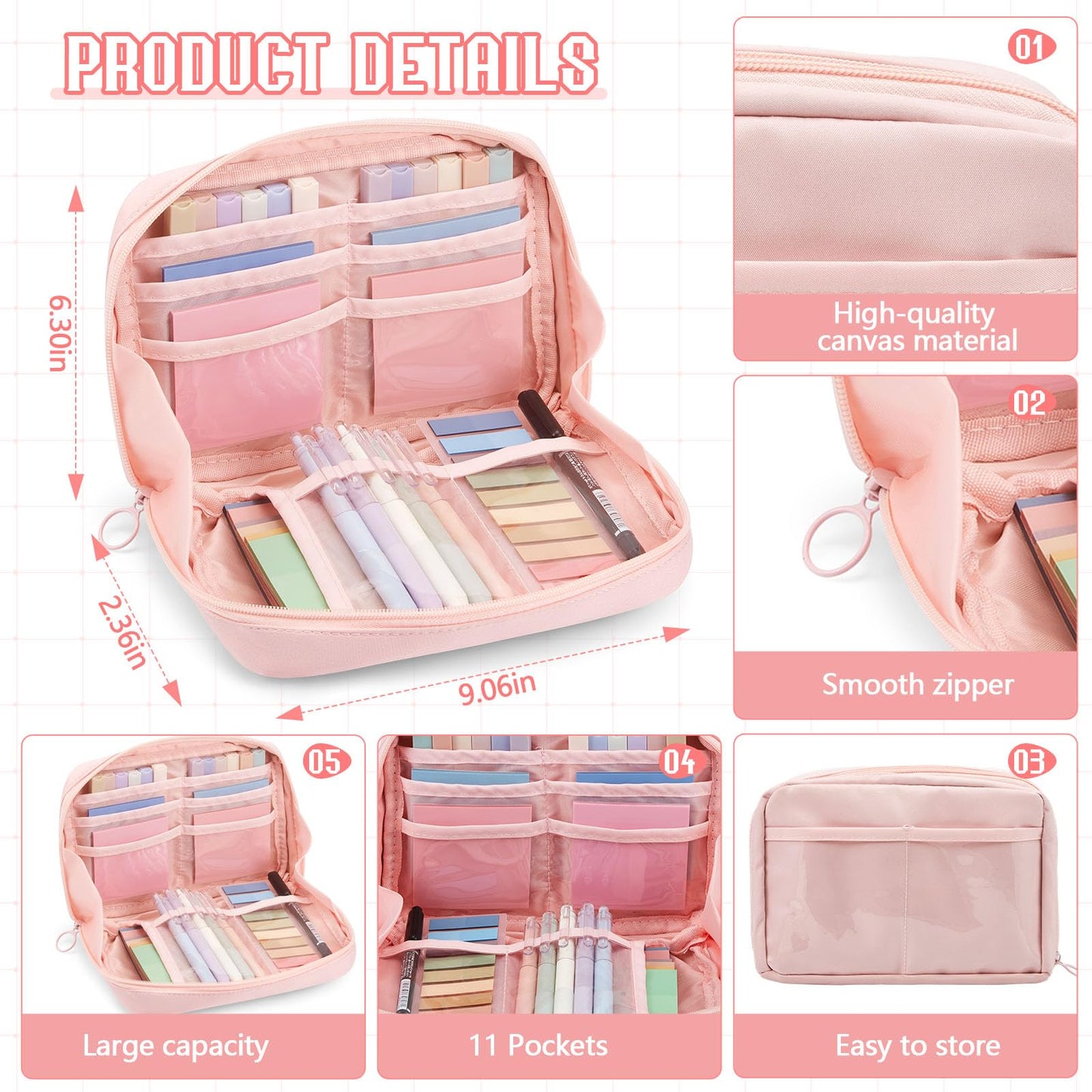 Jutom 39 Pcs Aesthetic Book Annotation Kit Highlighter with Case Bag Gel Pen Transparent Sticky Note Taking Bible Supplies(Pink,Kawaii Style)
