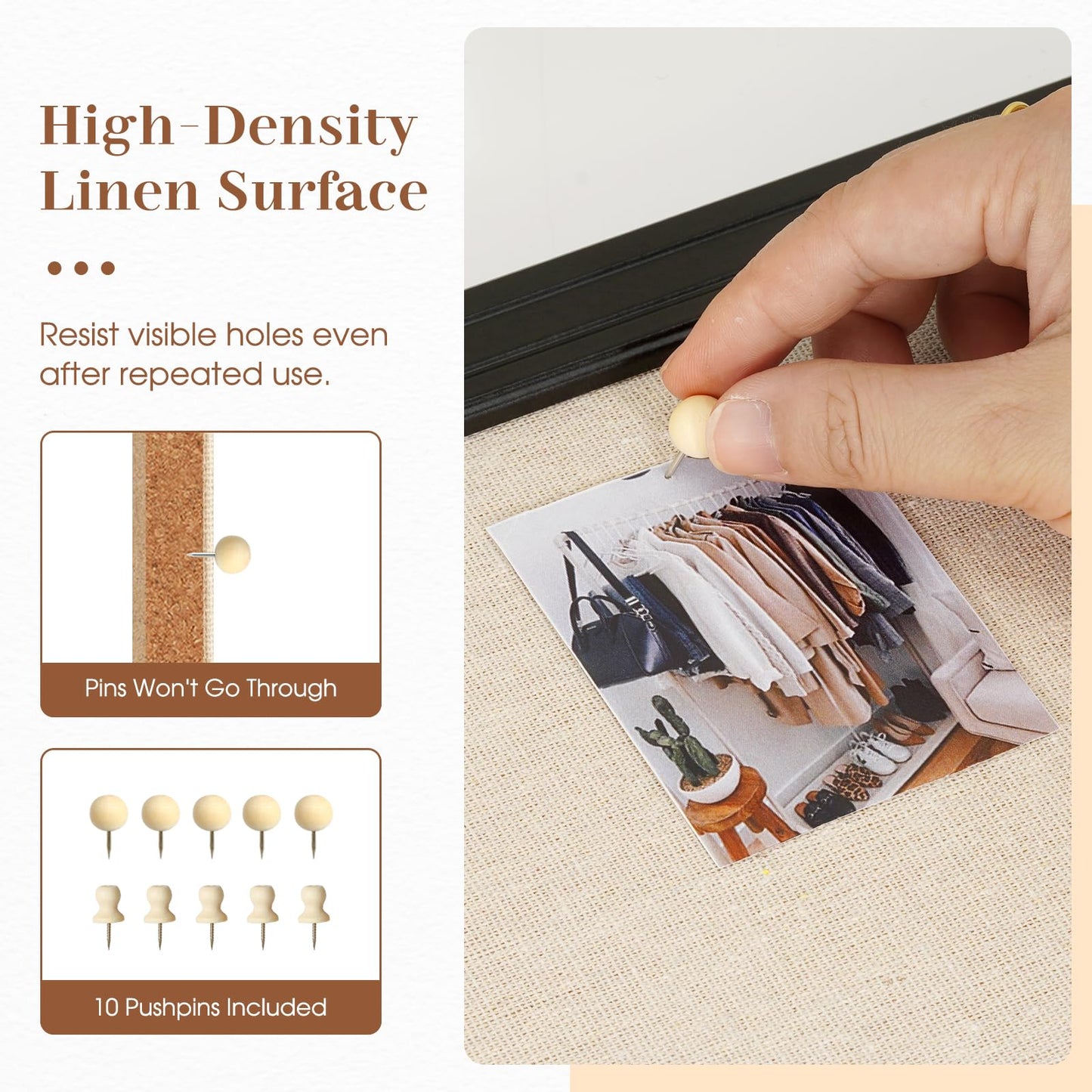 DOLLAR BOSS Linen Bulletin Board 36" x 24", Decorative Cork Boards for Walls with White Wood Frame, Premium Fabric Pin Board for Office, Home & School Room Decor, Black