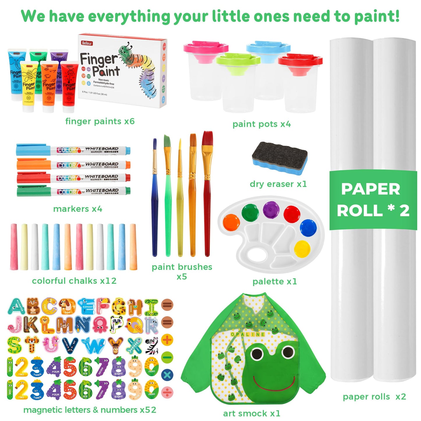 Belleur All-in-One Art Easel for Kids, Adjustable Double Sided Easel for Toddlers with Magnetic Whiteboard & Dry-Erase Chalk Board & Paper Roll, Child Painting Easel for Kid 2-8 Birthday Gift-Green