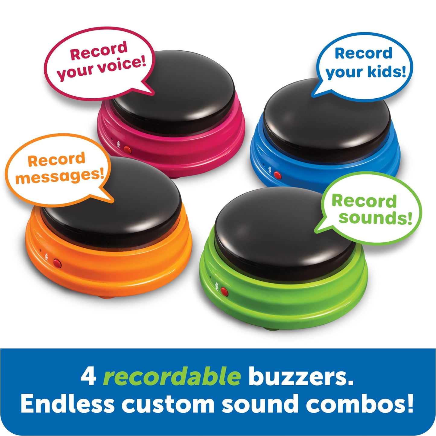 Learning Resources Recordable Answer Buzzers - Classroom Must Haves Supplies, Kids Toys, Sound Effect Button, Family Game Shows For Trivia, Participation Tools Boys and Girls Birthday Gifts