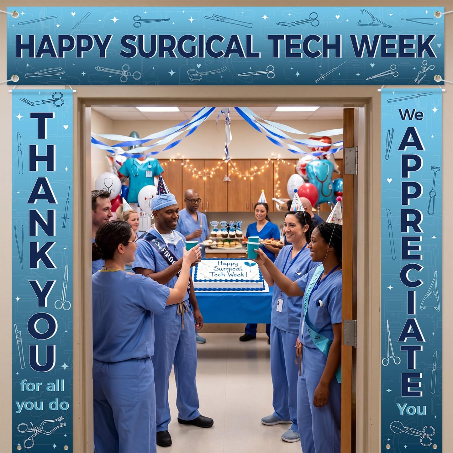 Fanfanwin 3 Pcs Happy Surgical Tech Week Banner We Appreciate Thank You Celebrate with Surgical Tech Week Party Decor Doctor Staff Party Supplies for Hard Work Nurse Doctor