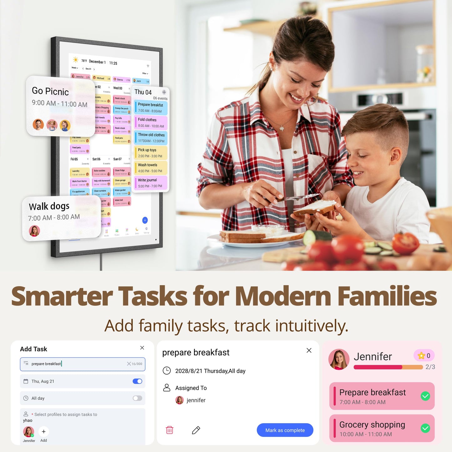 Dragon Touch Digital Calendar 21.5 Inch Touch Screen, Electronic Wall Calendar Chore Chart for Family Monthly/Weekly Planner, Interactive Display for Home Organization, Desk Mount Included - Black