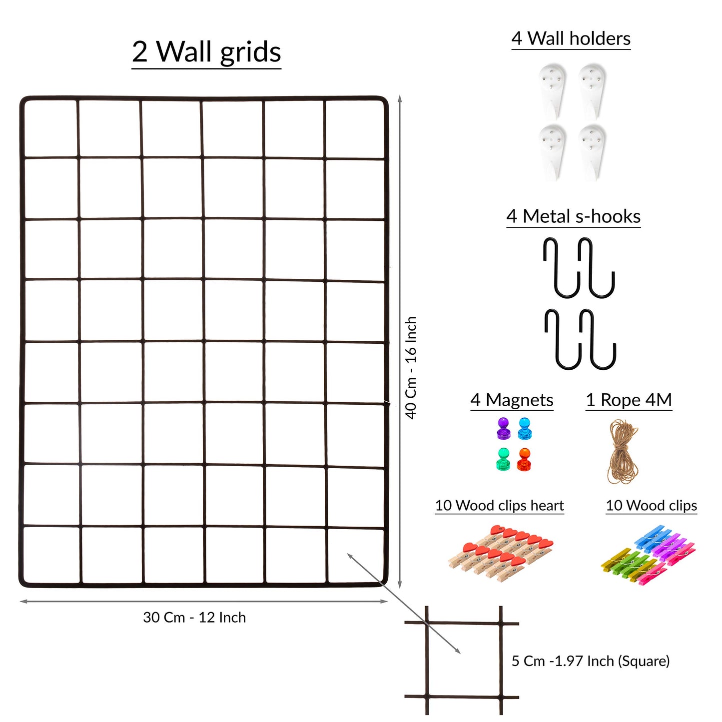 ODOXIA 2 Pack Wire Wall Grid Panel | Photos & Pictures Display Grid Wall Panels | Black, Magnetic & Metal Grid | Photo Grid Wire Board | Hanging Home, Office & Kitchen Decor
