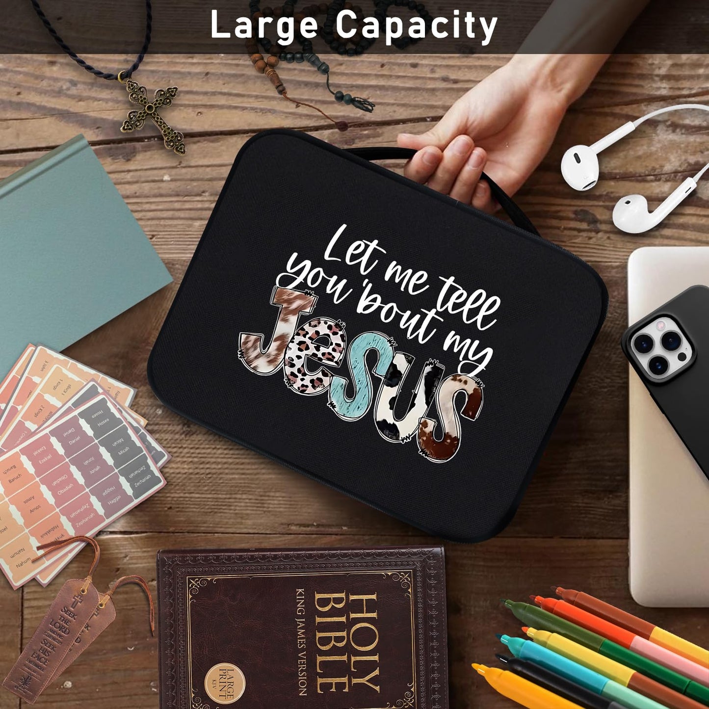 Bible Cover Case for Women & Men, Bible Study Supplies Book Covers with Zipper for Journaling/NIV/ESV/KIV, Carrier Tote Bag Carrying Case with Strap for Teens Travel/Church Bible Study