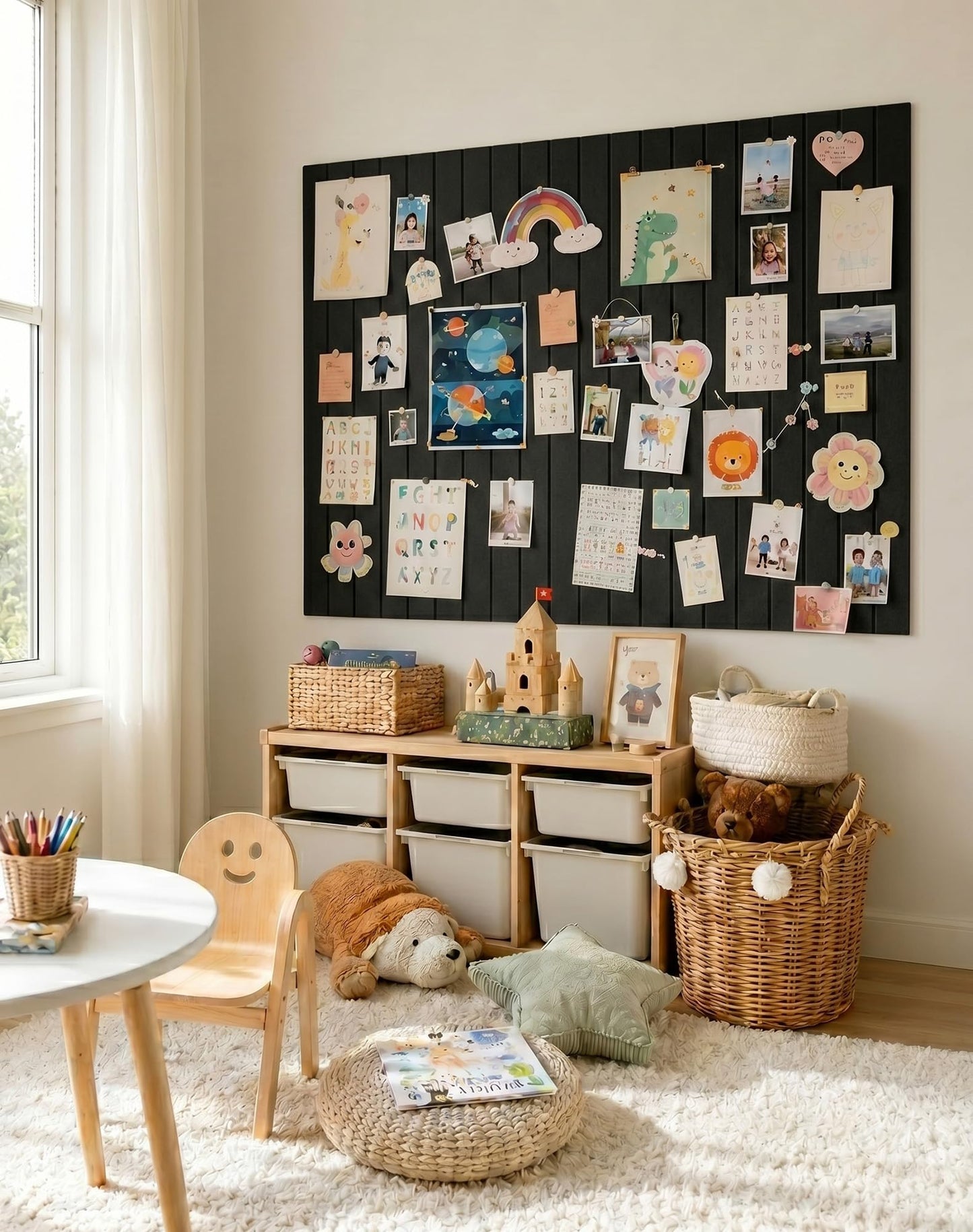 Aothia 12-Pack Felt Bulletin Board Tiles - 48x36 Modular Pin Board for Walls, 0.2" Thick Cork Board Alternative for Office & Classroom, 70 Adhesive Tabs & 40 Pushpins Included (Black)