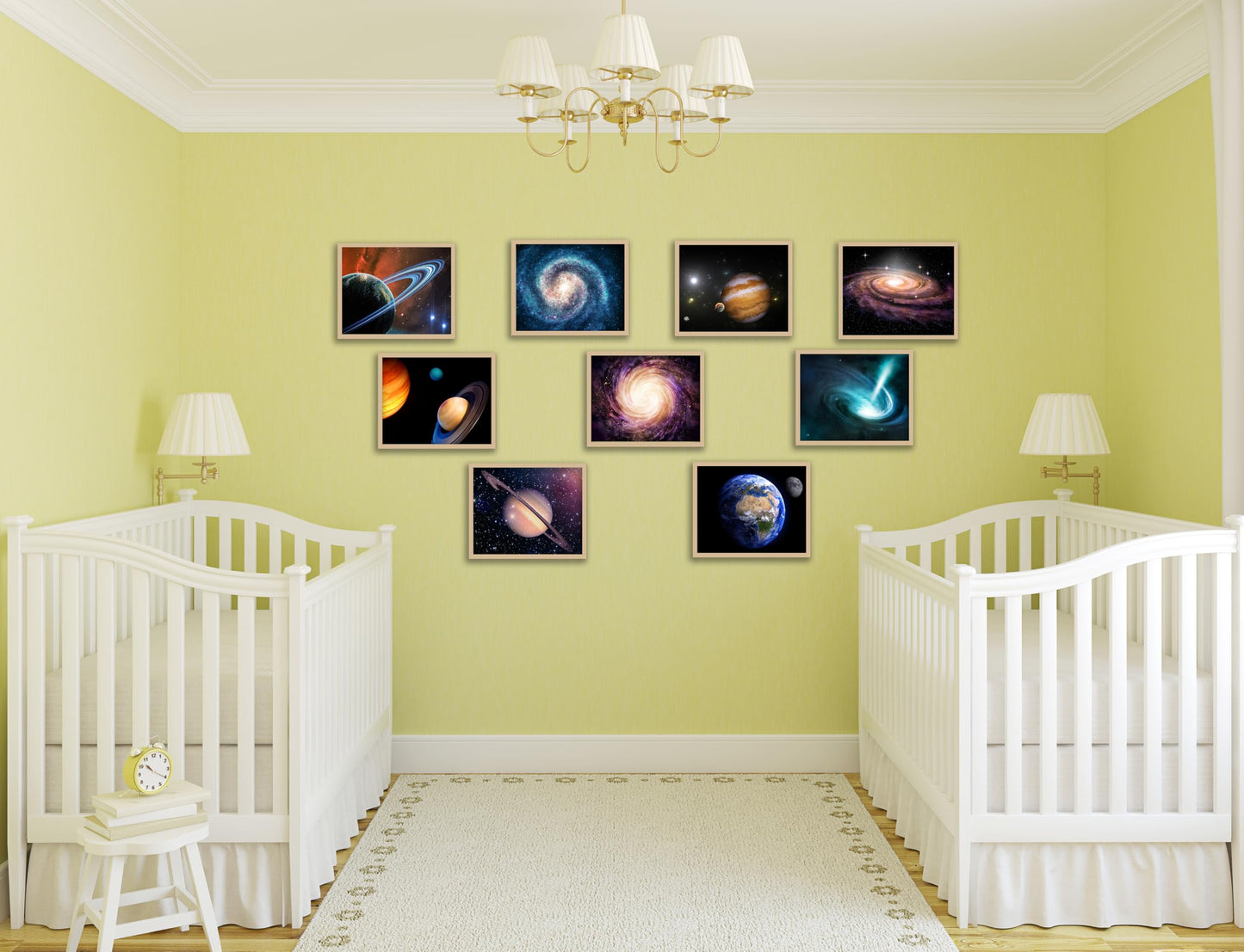 YUESJGM Outer Space Posters Planet Painting Galaxy Pictures Nebula Wall Art Kids Bedroom Outer Space Room Decor Interstellar Posters Living Room and Home Decoration Set of 9(8x10 inches) Unframed