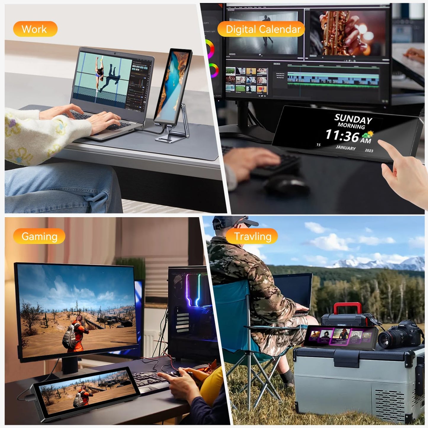 AISHICHEN Mini Monitor for PC, Upgraded 8.8 Inch Small Touchscreen Monitor 1920x480 Stretched Bar Monitor, Sensor Panel Temperature LCD Display, IPS USB Mini Screen for RPi, AIDA64 ARGB Computer Case