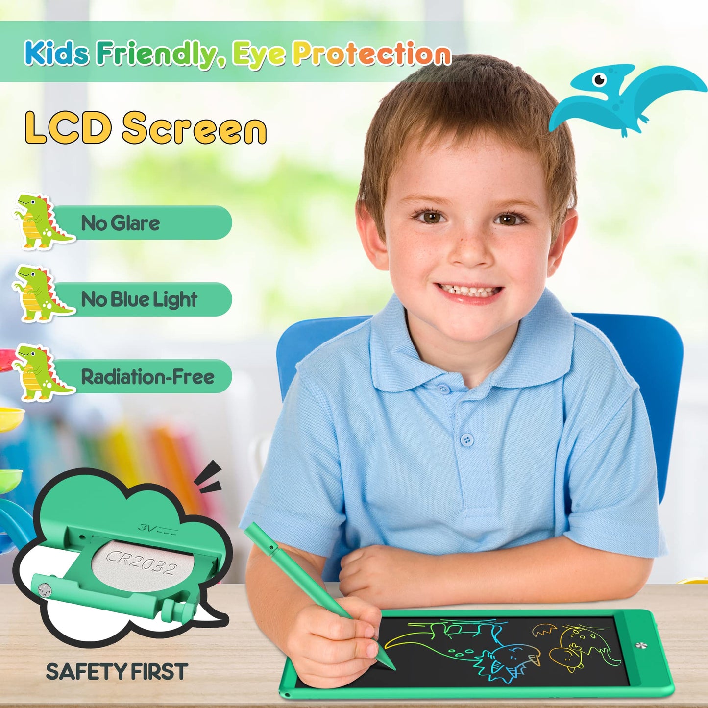FLUESTON LCD Writing Tablet, Doodle Board Gifts for 3-8 Year Old Girls Boys, 10 Inch Colorful Electronic Board Drawing Pad for Toddlers, Christmas Birthday Gifts for Kids，Erase Lock Writing Board