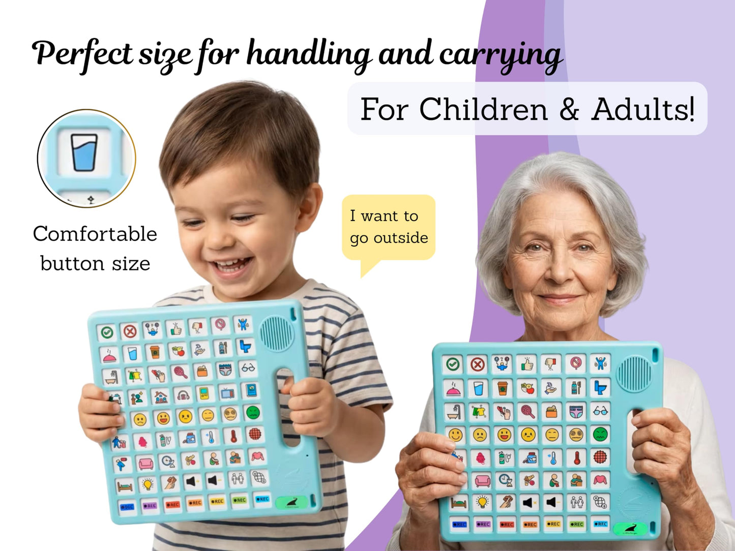8 Languages AAC Device for Autism, 63 Buttons, Communication Board for None Verbal, Stroke Survivors Speech Support, TBI, Talking aid Tool for Delayed Speech terapy, Ajustable Lanyard.