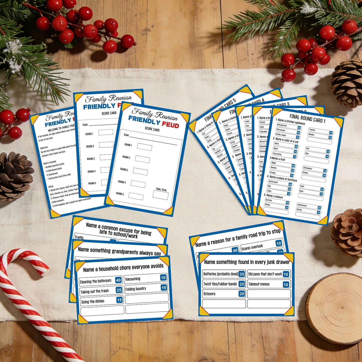 Xminc Family Feud Game for Adults and Kids with 2 Buzzers, Fun Trivia Quiz Card Game for Family Game Night, Holiday Gathering, Party & Team Building, Interactive Board Games for Group Activities