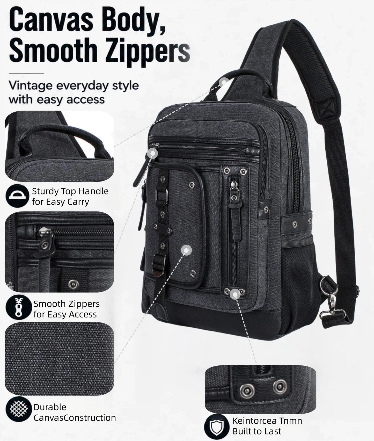 Schkleier Cross Body Bag for Men: Large Canvas Sling Backpack Messenger Bag Fits 15.6 Inch Laptop for Work Commute