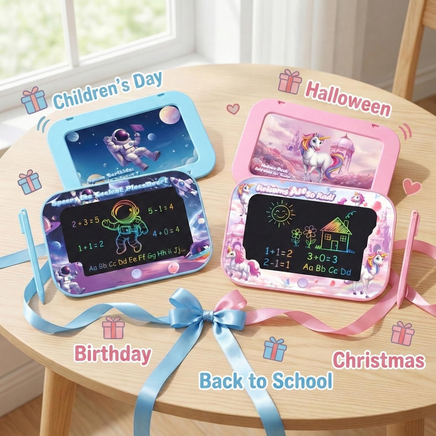 10 Inch LCD Writing Tablet for Kids,2 Pack Kids Drawing Board, Doodle Pad with Color Screen, Reusable Electronic Writing Tablet for Ages 3-8, Educational Travel Toys for Boys & Girls Birthday Gifts